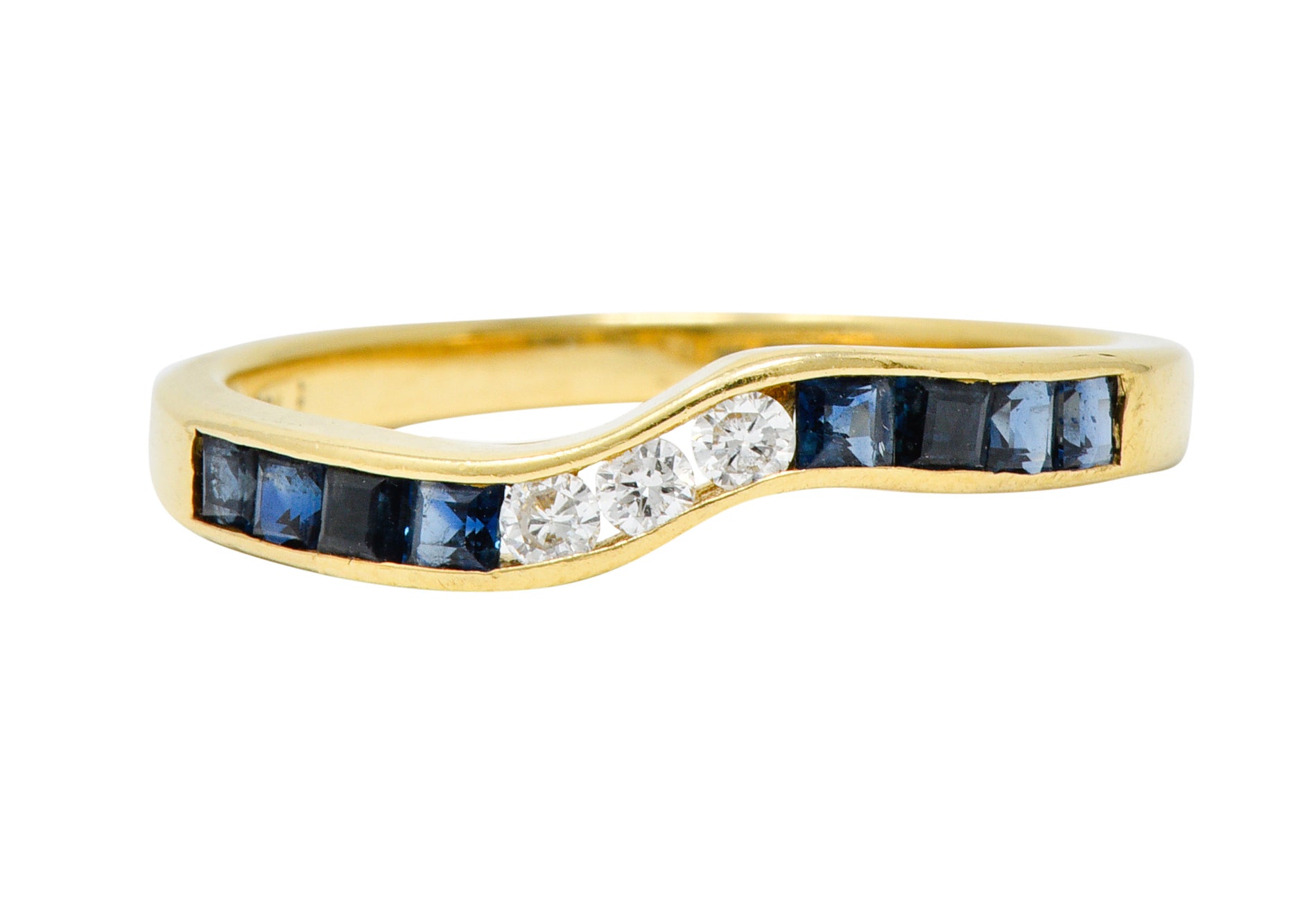 Contemporary 0.50 CTW Sapphire Diamond 18 Karat Gold Chevron Band RingRing - Wilson's Estate Jewelry