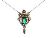 Early Victorian Emerald Diamond Silver-Topped Gold Ornate Drop NecklaceNecklace - Wilson's Estate Jewelry