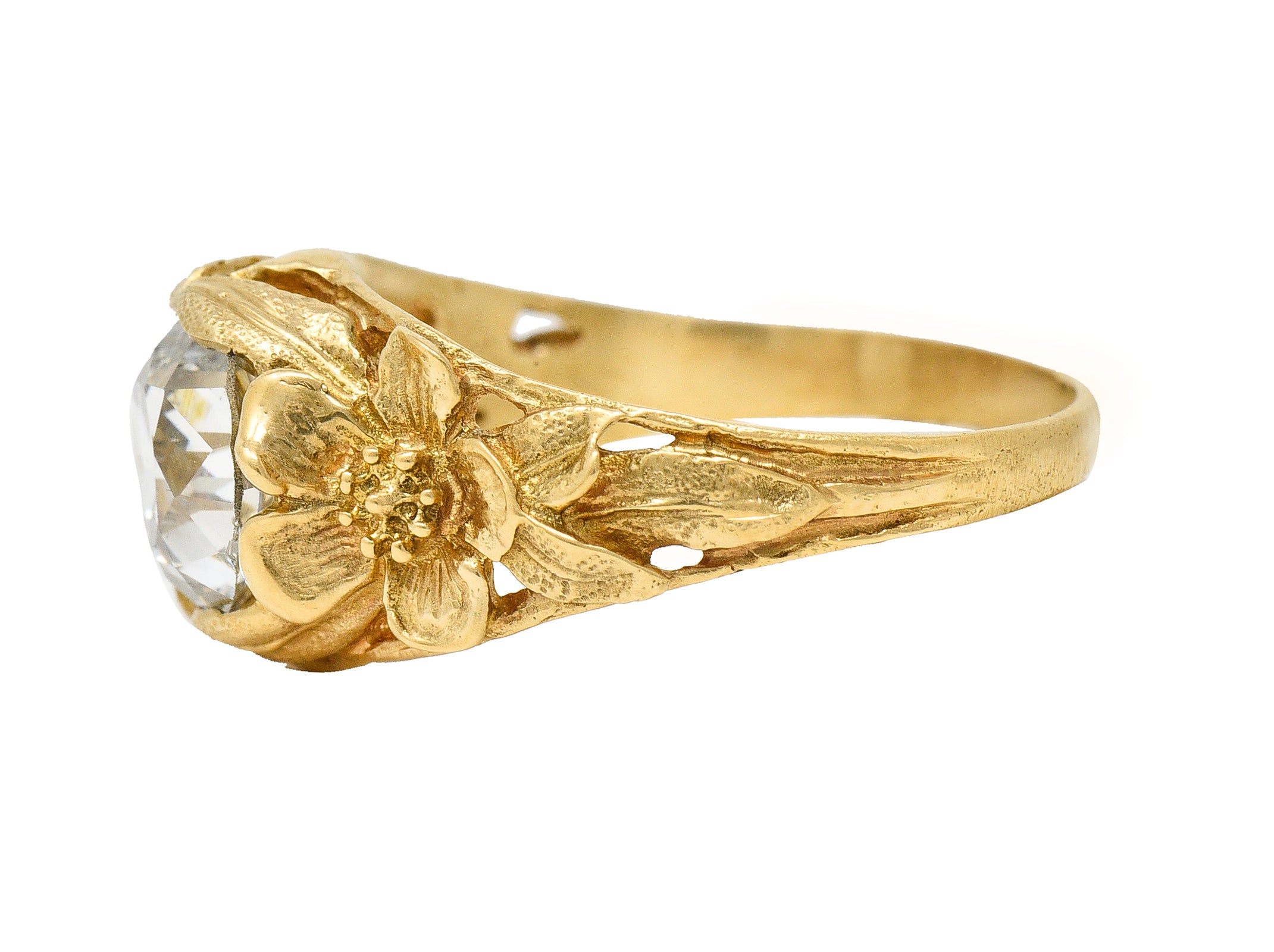 Art Nouveau 1.93 CTW Diamond 14 Karat Gold Blossom Antique Engagement Ring