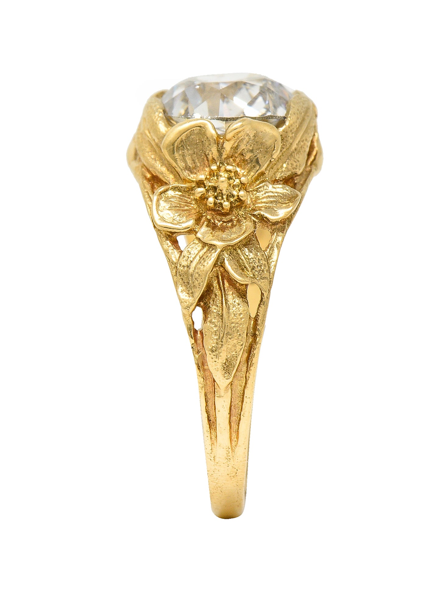 Art Nouveau 1.93 CTW Diamond 14 Karat Gold Blossom Antique Engagement Ring