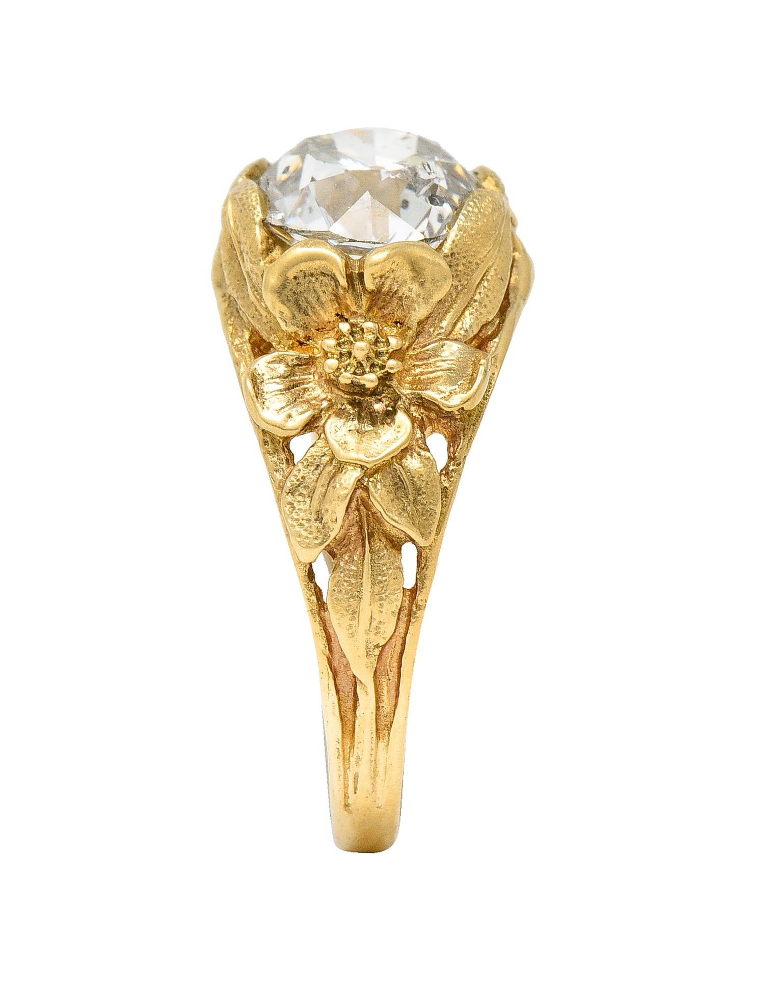 Art Nouveau 1.93 CTW Diamond 14 Karat Gold Blossom Antique Engagement Ring