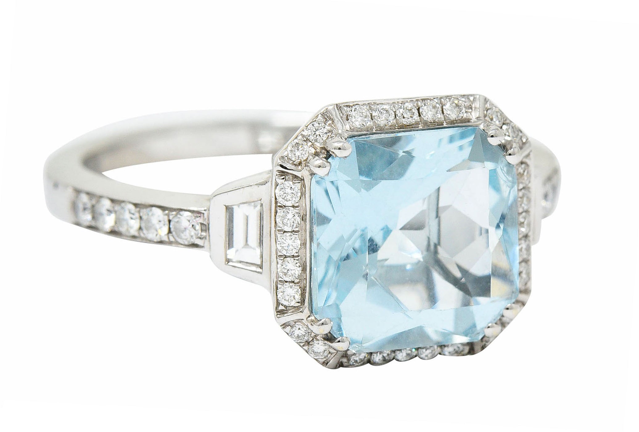 Square 3.50 CTW Aquamarine Diamond 14 Karat White Gold Gemstone RingRing - Wilson's Estate Jewelry