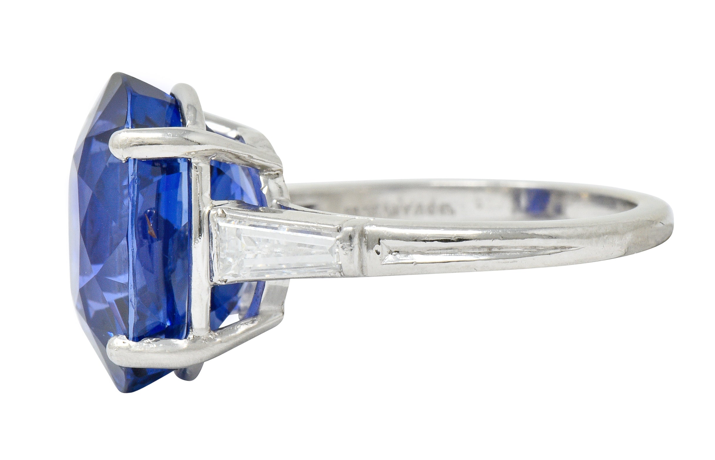 Exquisite Tiffany & Co. 12.17 CTW No Heat Ceylon Sapphire Diamond Platinum Three Stone Ring AGLRing - Wilson's Estate Jewelry