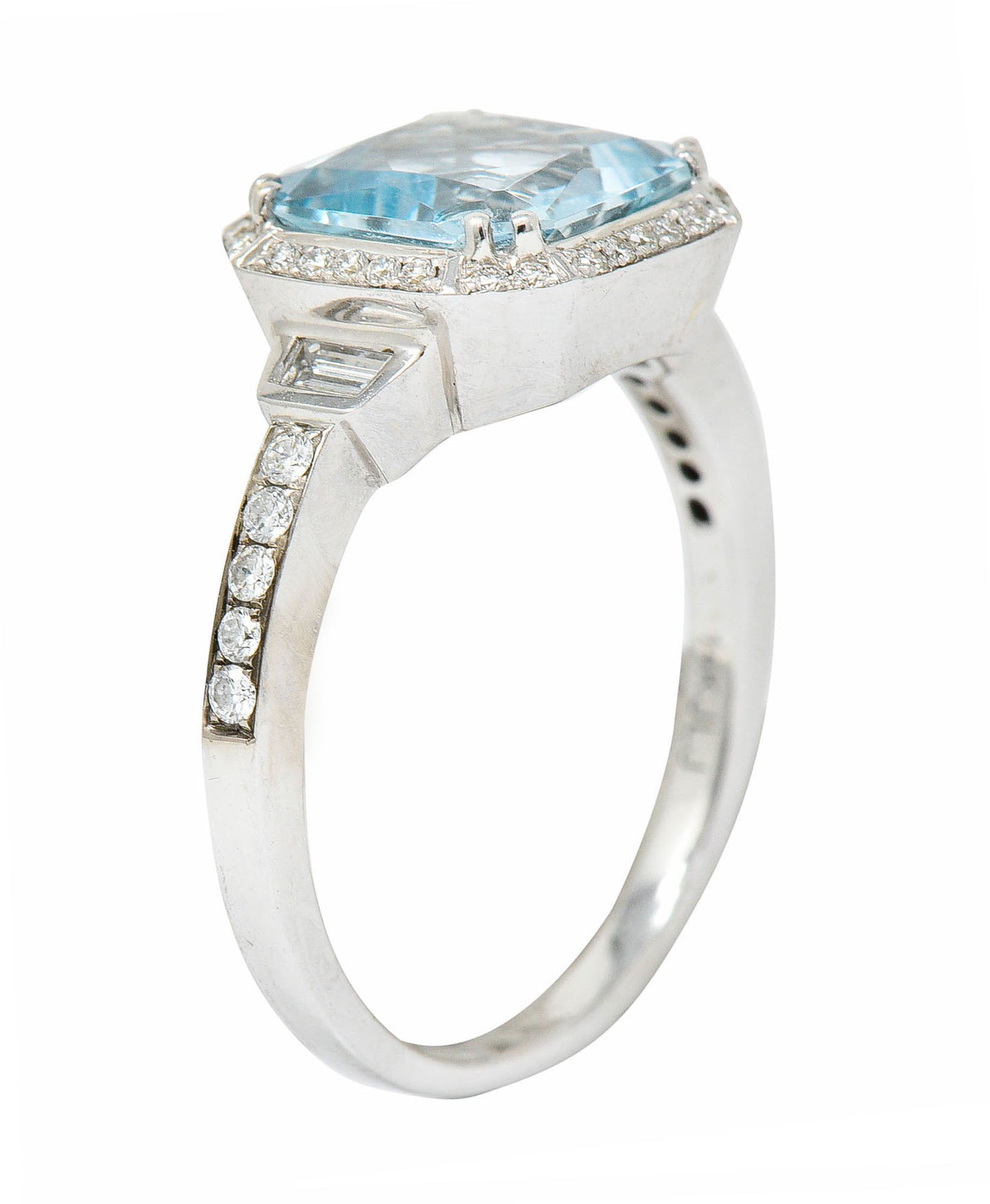 Square 3.50 CTW Aquamarine Diamond 14 Karat White Gold Gemstone RingRing - Wilson's Estate Jewelry