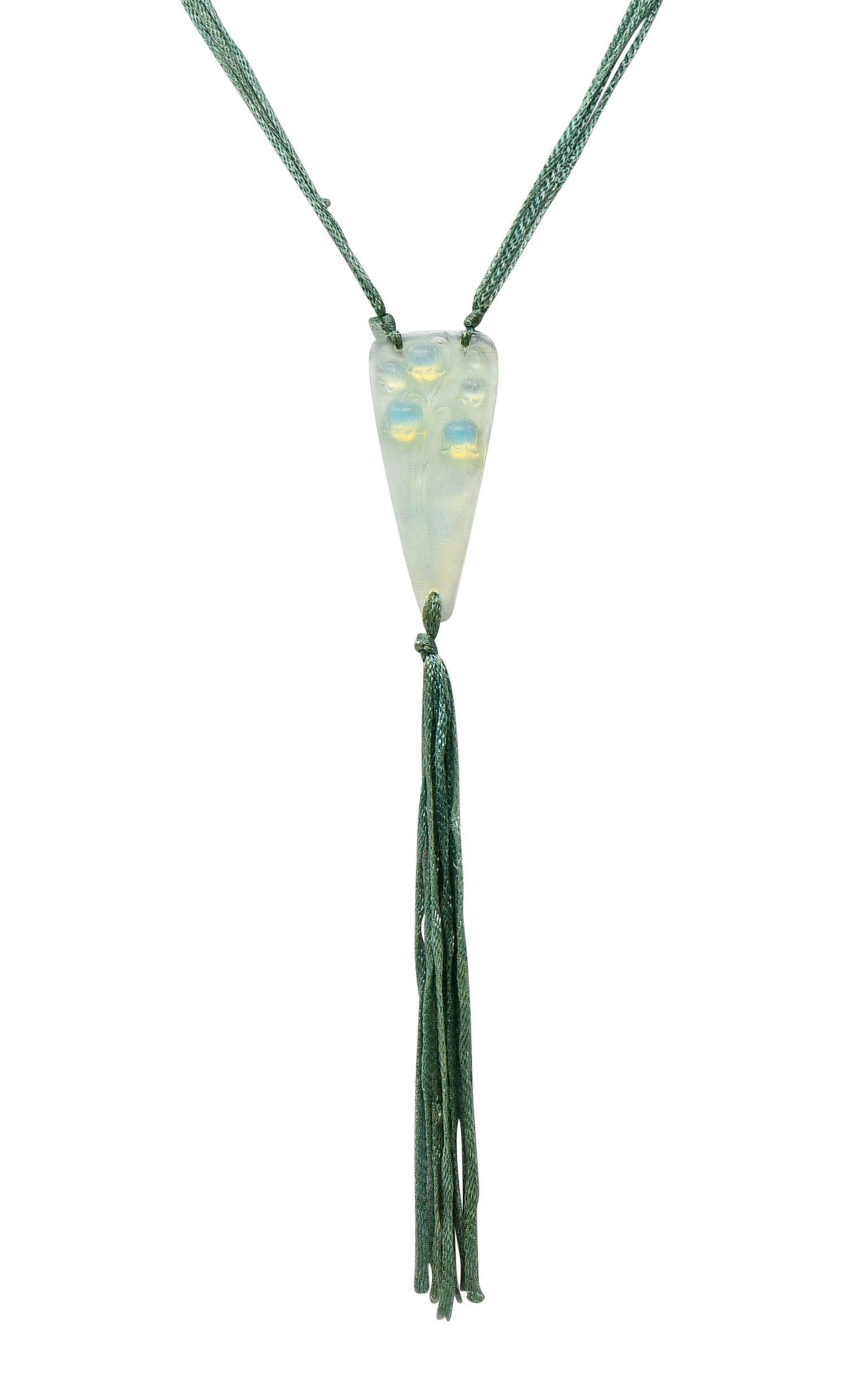 Rene Lalique Art Nouveau Frosted Glass Silk Lily Of The Valley Tassel Pendant NecklaceNecklace - Wilson's Estate Jewelry