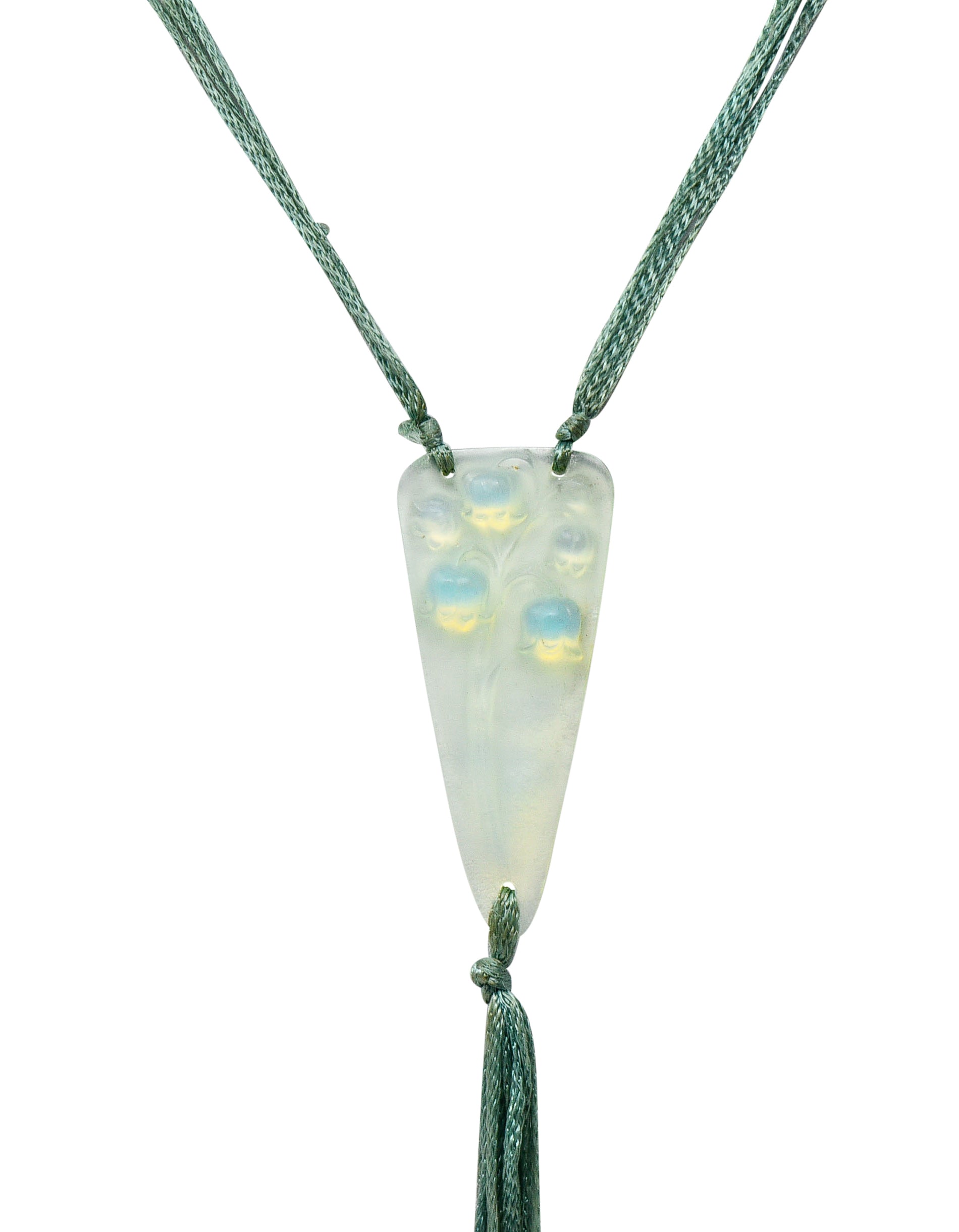 Rene Lalique Art Nouveau Frosted Glass Silk Lily Of The Valley Tassel Pendant NecklaceNecklace - Wilson's Estate Jewelry