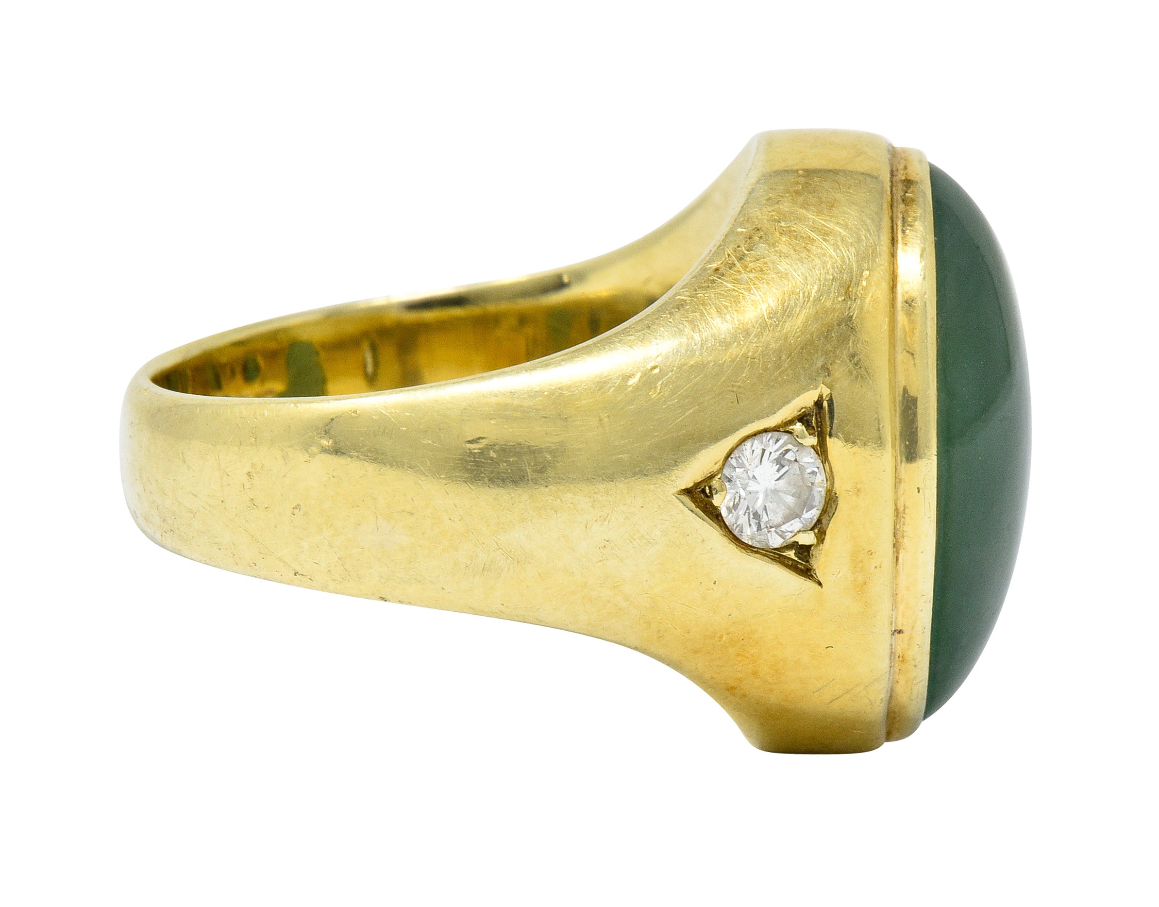 Retro Jadeite Jade Diamond 14 Karat Gold Unisex Cabochon Ring GIARing - Wilson's Estate Jewelry