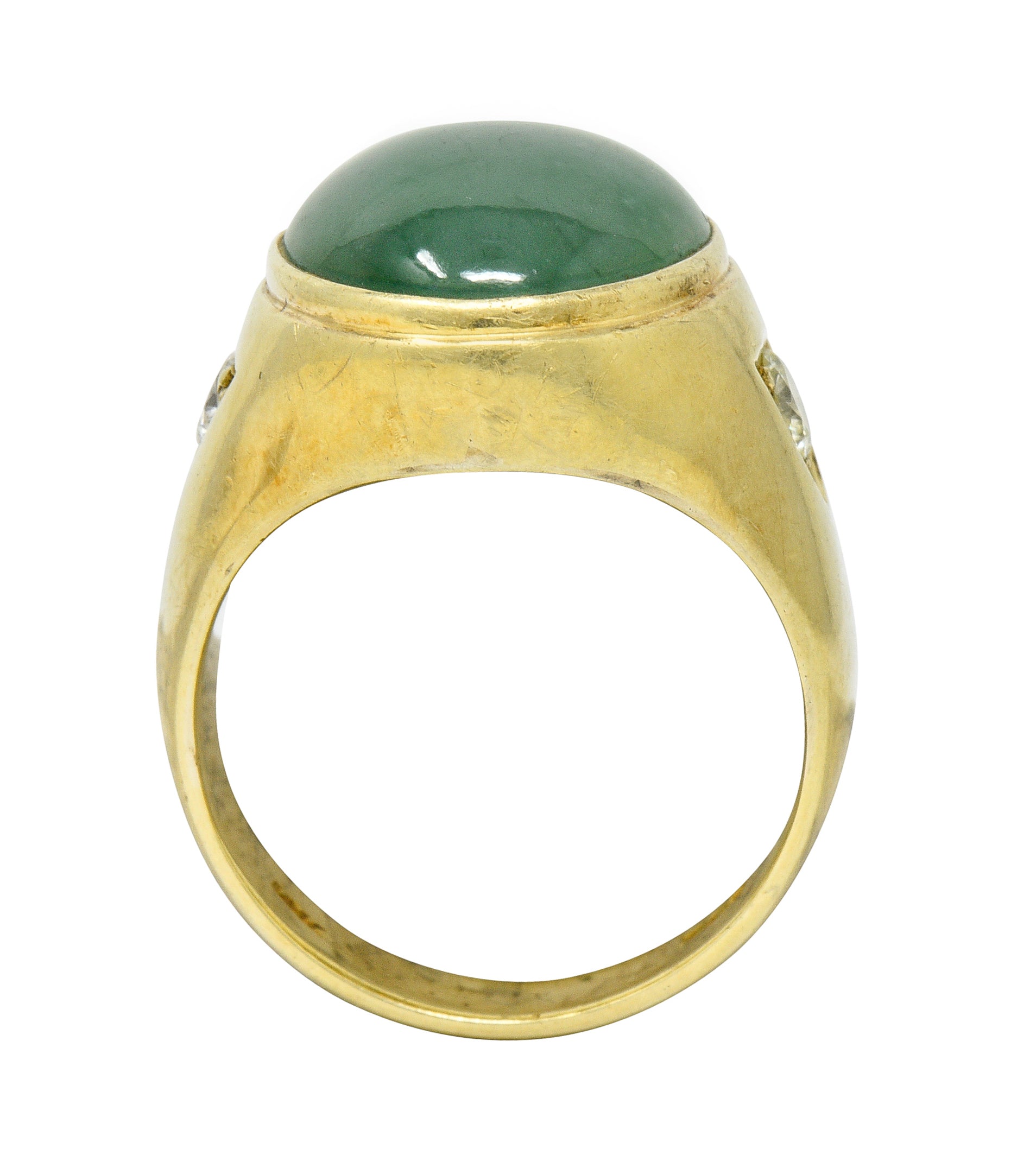 Retro Jadeite Jade Diamond 14 Karat Gold Unisex Cabochon Ring GIARing - Wilson's Estate Jewelry