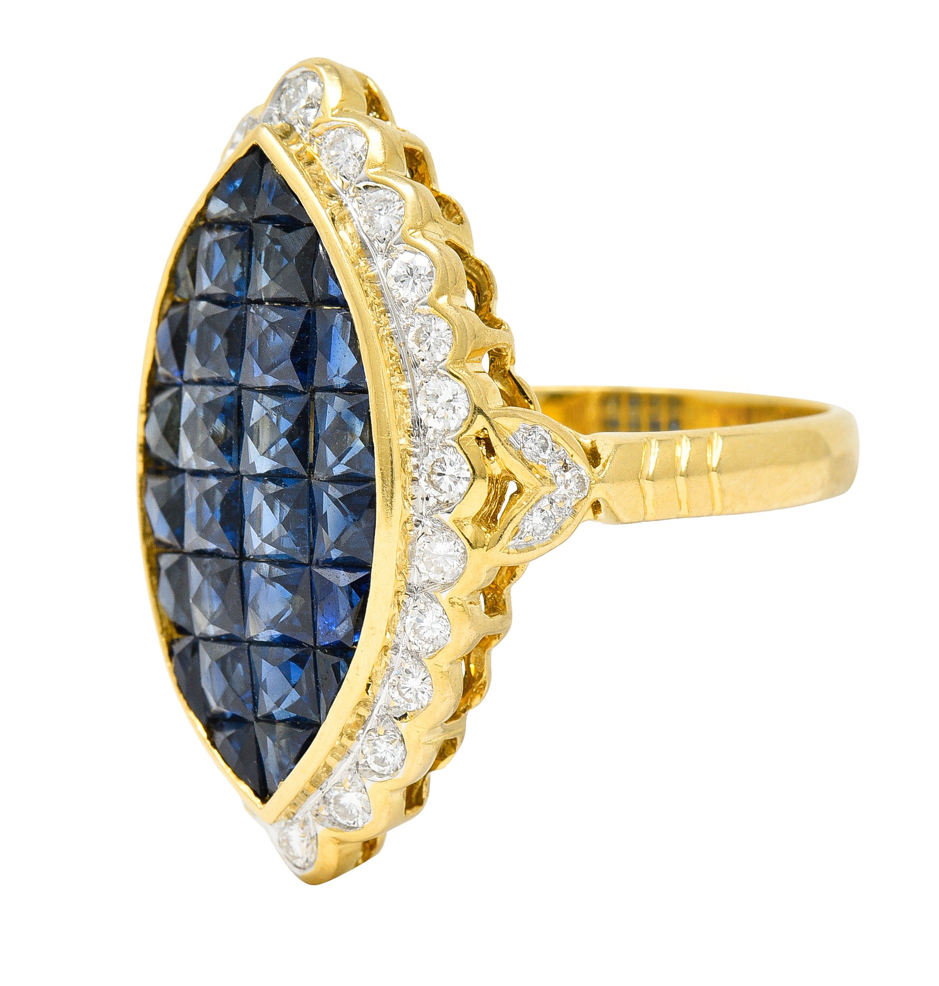 1980's Vintage 4.05 CTW Sapphire Diamond 18 Karat Two-Tone Gold Mystery Set RingRing - Wilson's Estate Jewelry