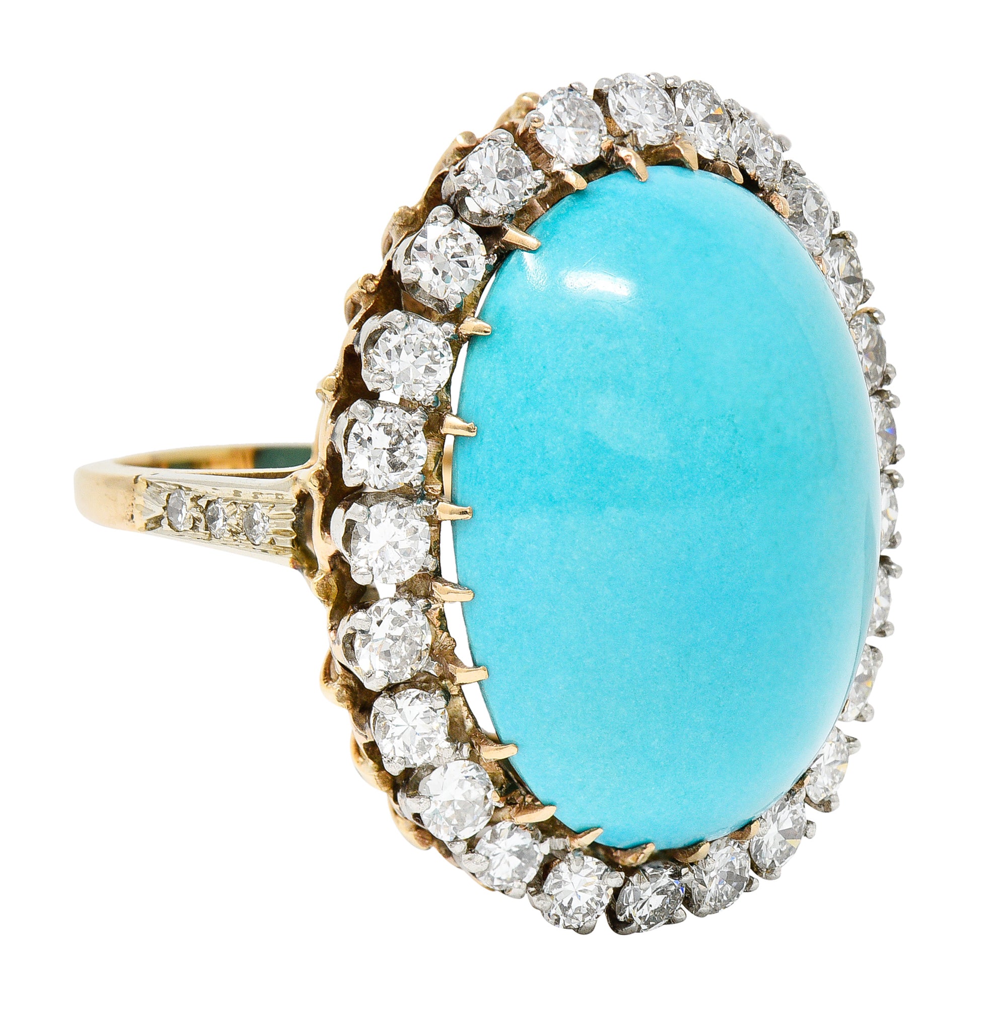 1940’s Vintage Turquoise Diamond 14 Karat Two-Tone Gold Cluster RingRing - Wilson's Estate Jewelry