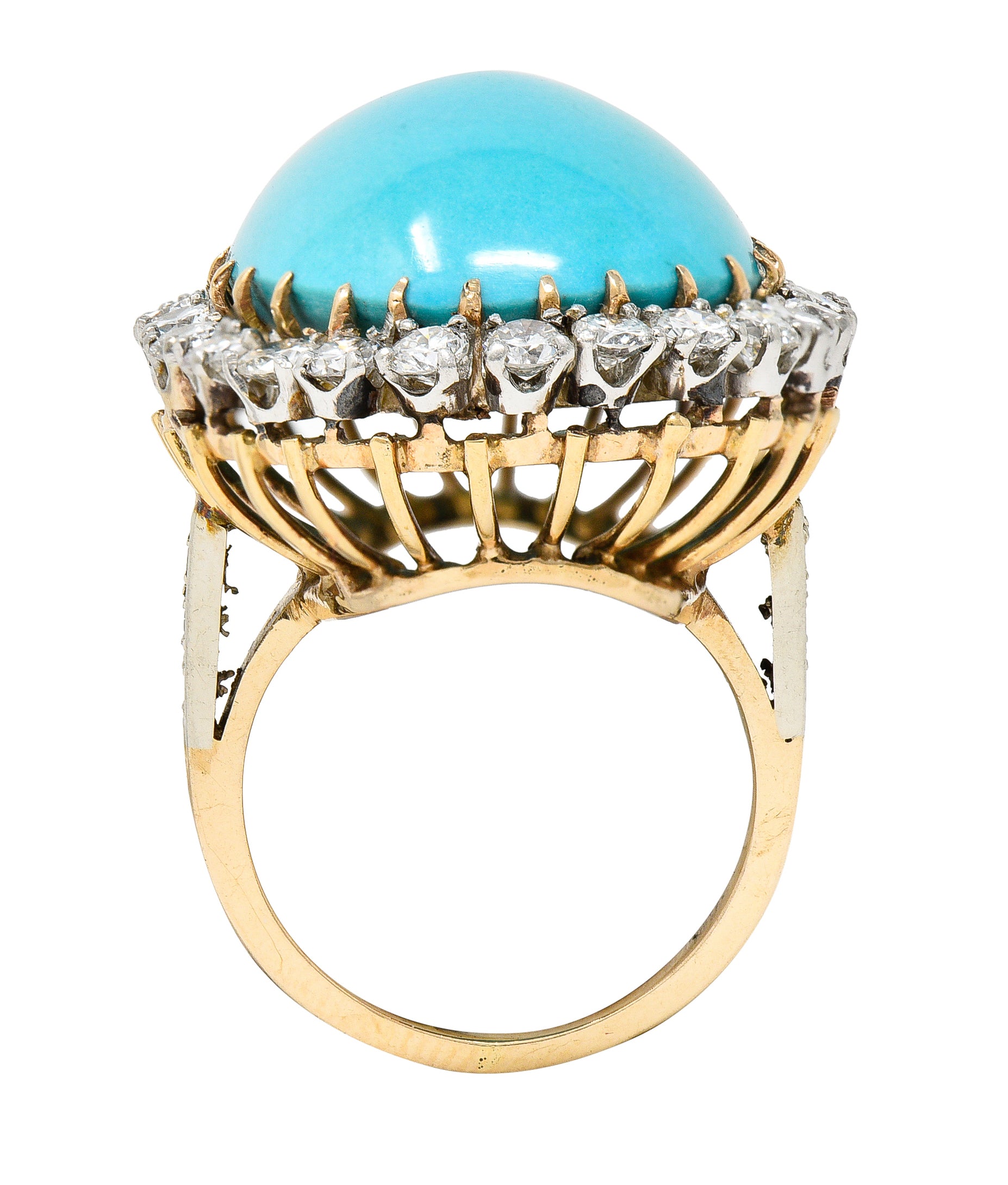 1940’s Vintage Turquoise Diamond 14 Karat Two-Tone Gold Cluster RingRing - Wilson's Estate Jewelry