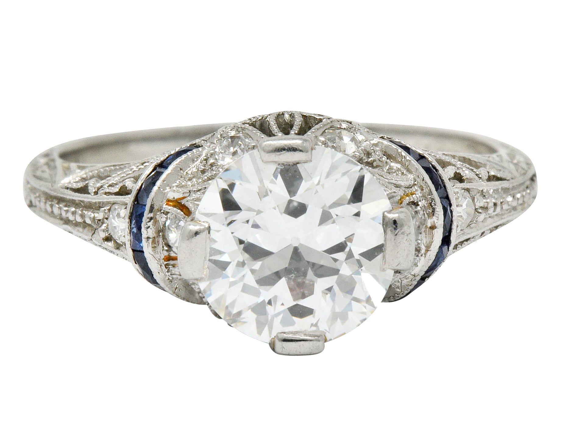 Art Deco 1.45 CTW Diamond Sapphire Platinum Engagement Ring - Wilson's Estate Jewelry