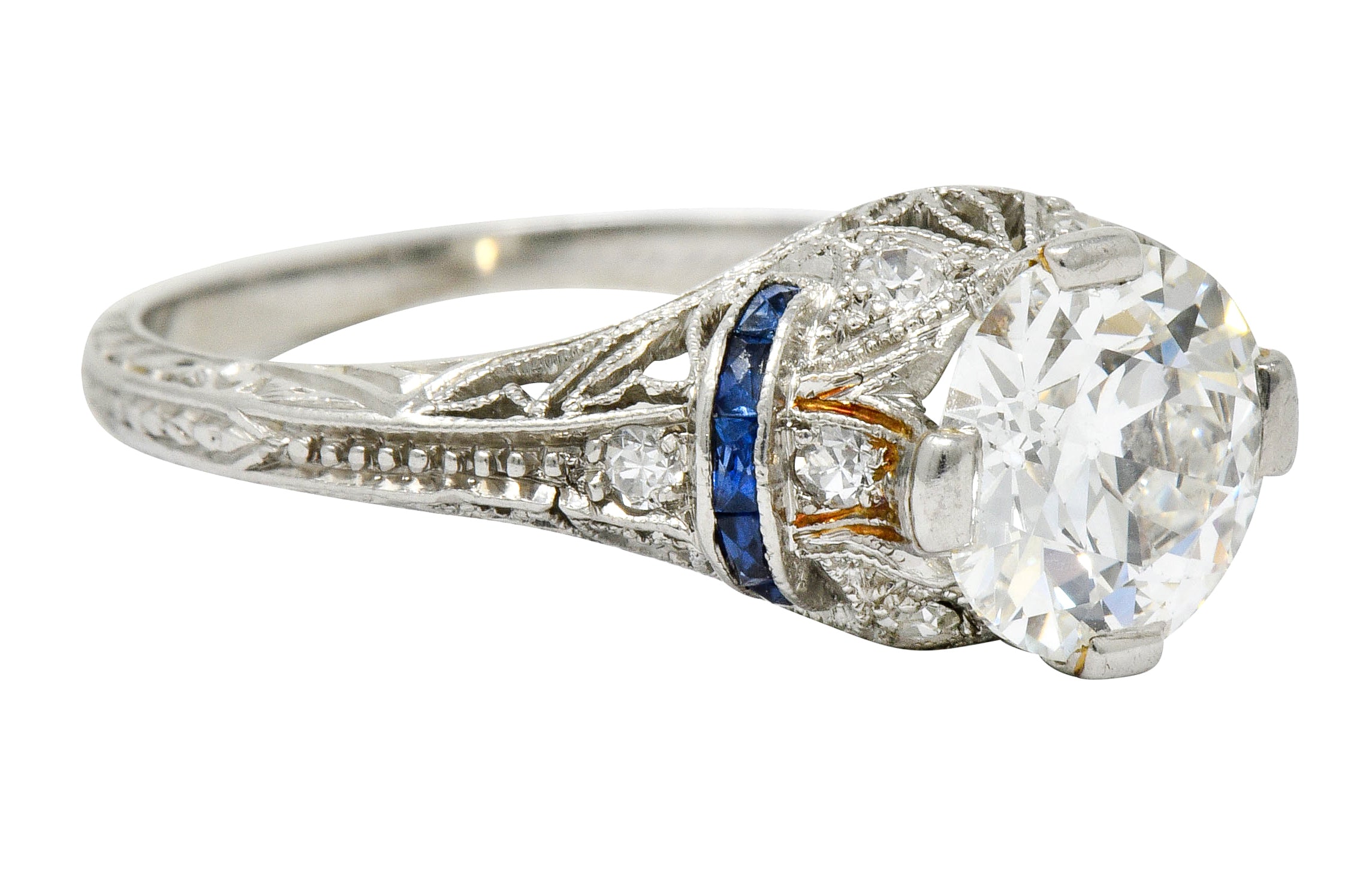 Art Deco 1.45 CTW Diamond Sapphire Platinum Engagement Ring - Wilson's Estate Jewelry