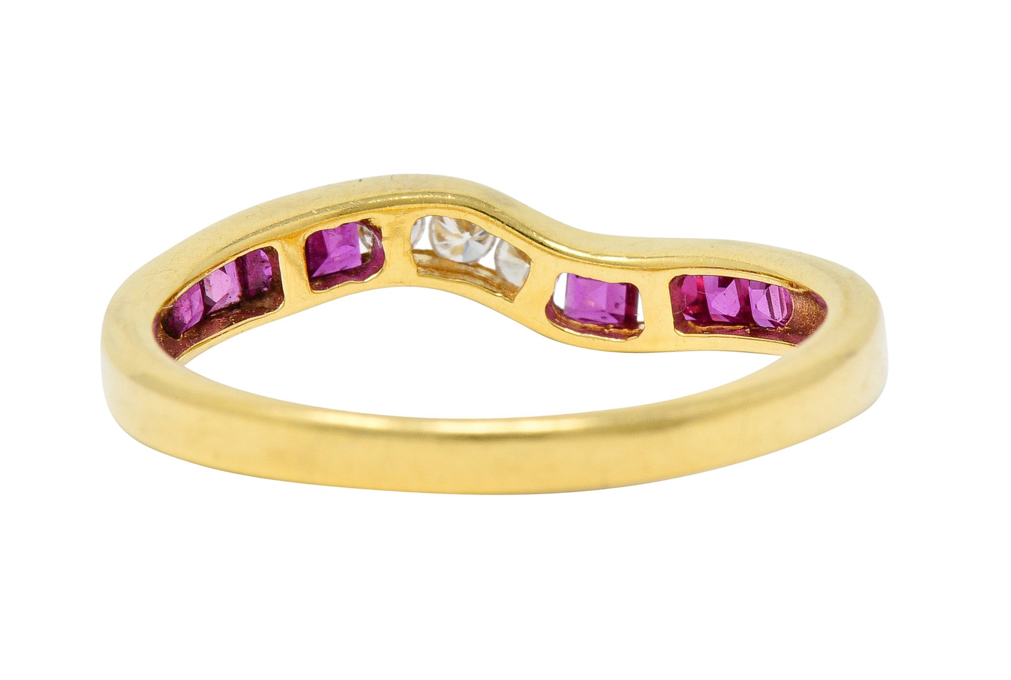 Contemporary 0.50 CTW Ruby Diamond 18 Karat Gold Chevron Band RingRing - Wilson's Estate Jewelry