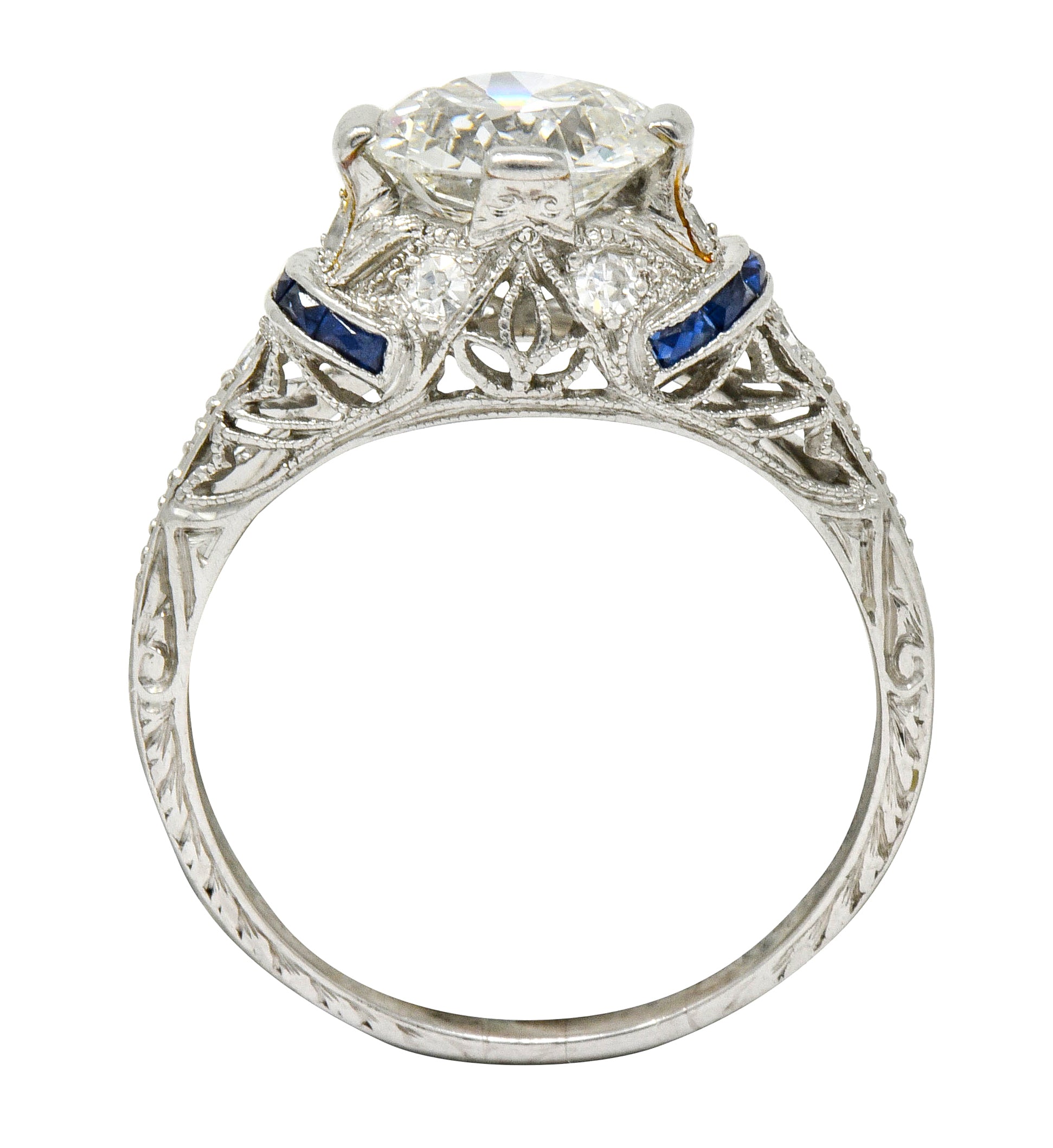 Art Deco 1.45 CTW Diamond Sapphire Platinum Engagement Ring - Wilson's Estate Jewelry