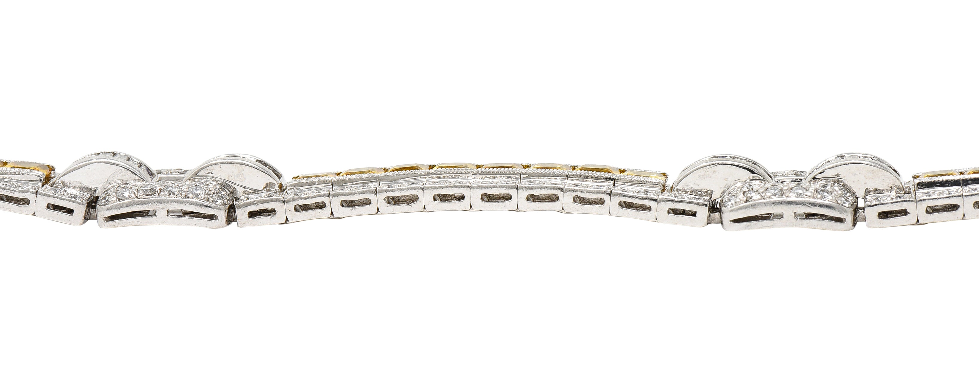 Contemporary 12.79 CTW Yellow Sapphire Diamond Platinum Buckle Line Bracelet Wilson's Estate Jewelry