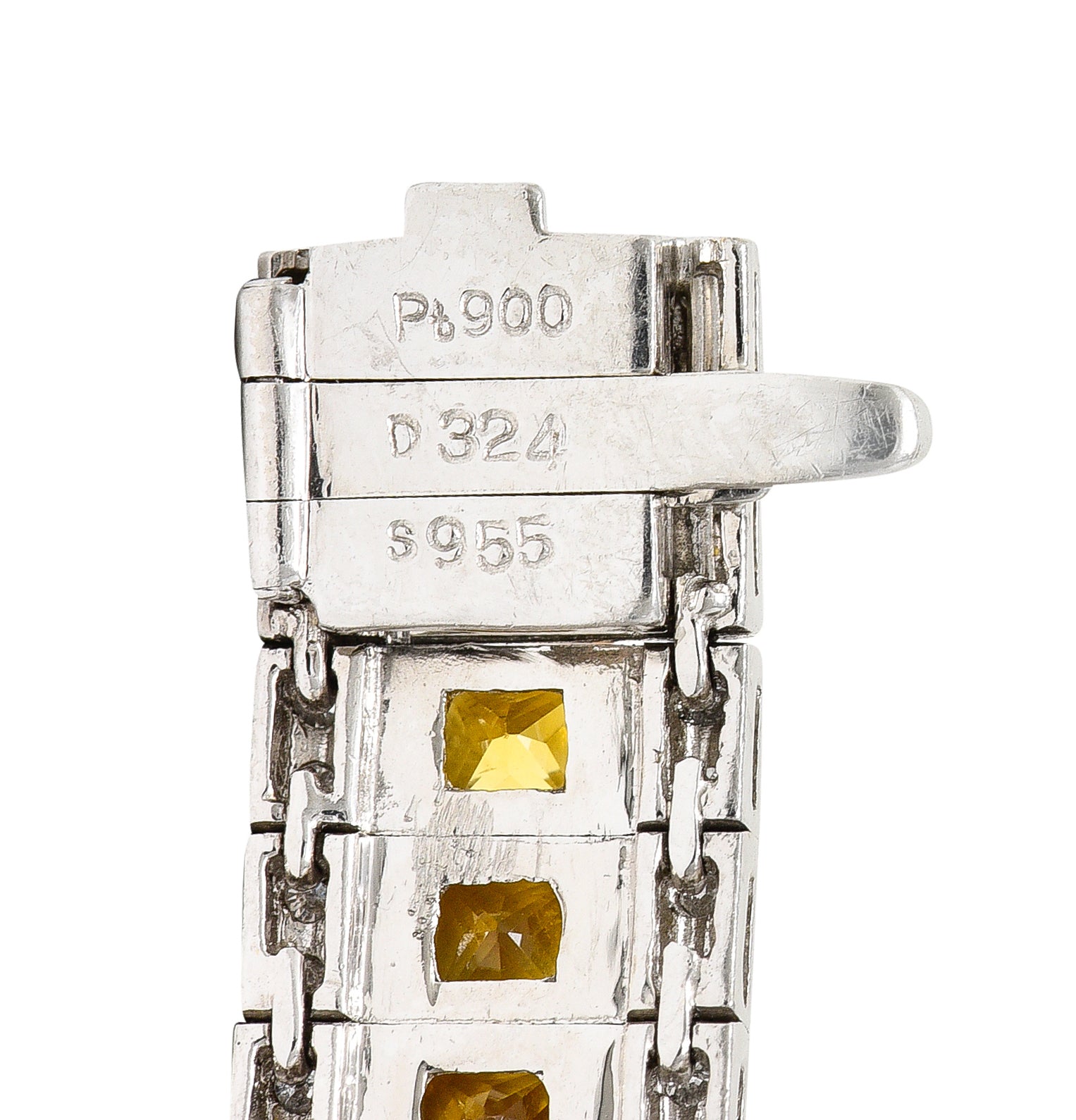 Contemporary 12.79 CTW Yellow Sapphire Diamond Platinum Buckle Line Bracelet Wilson's Estate Jewelry