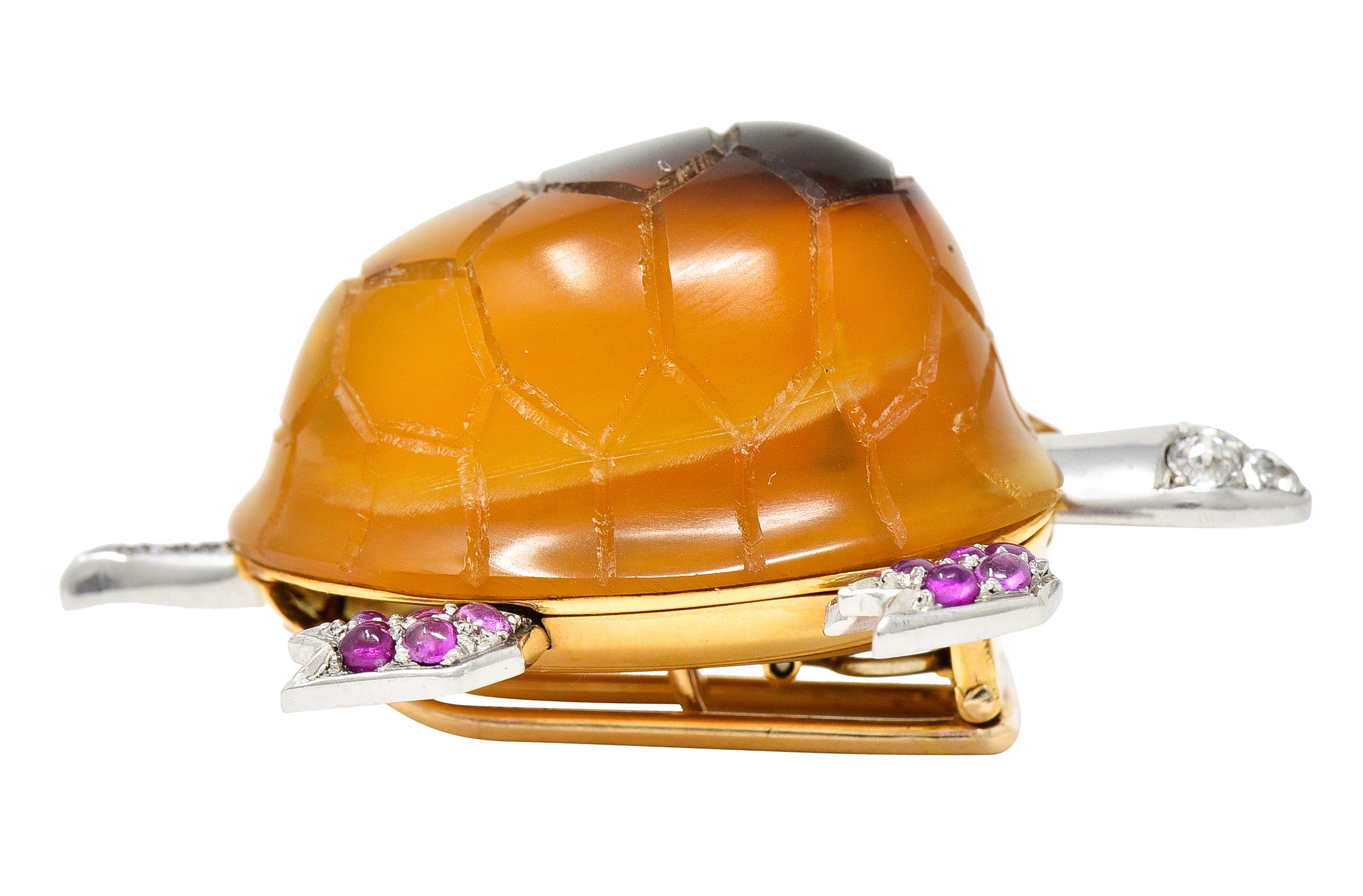 1950's Cartier Ruby Diamond Platinum 18 Karat Gold Turtle BroochBrooch - Wilson's Estate Jewelry