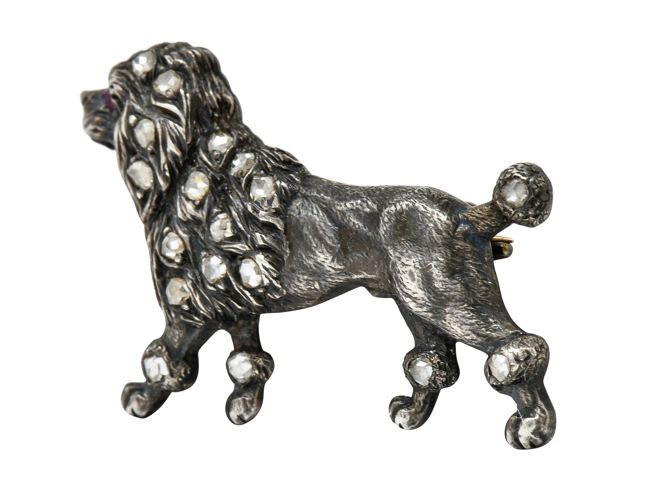 1860's Victorian Diamond Ruby Silver-Topped 14 Karat Gold Poodle BroochBrooch - Wilson's Estate Jewelry