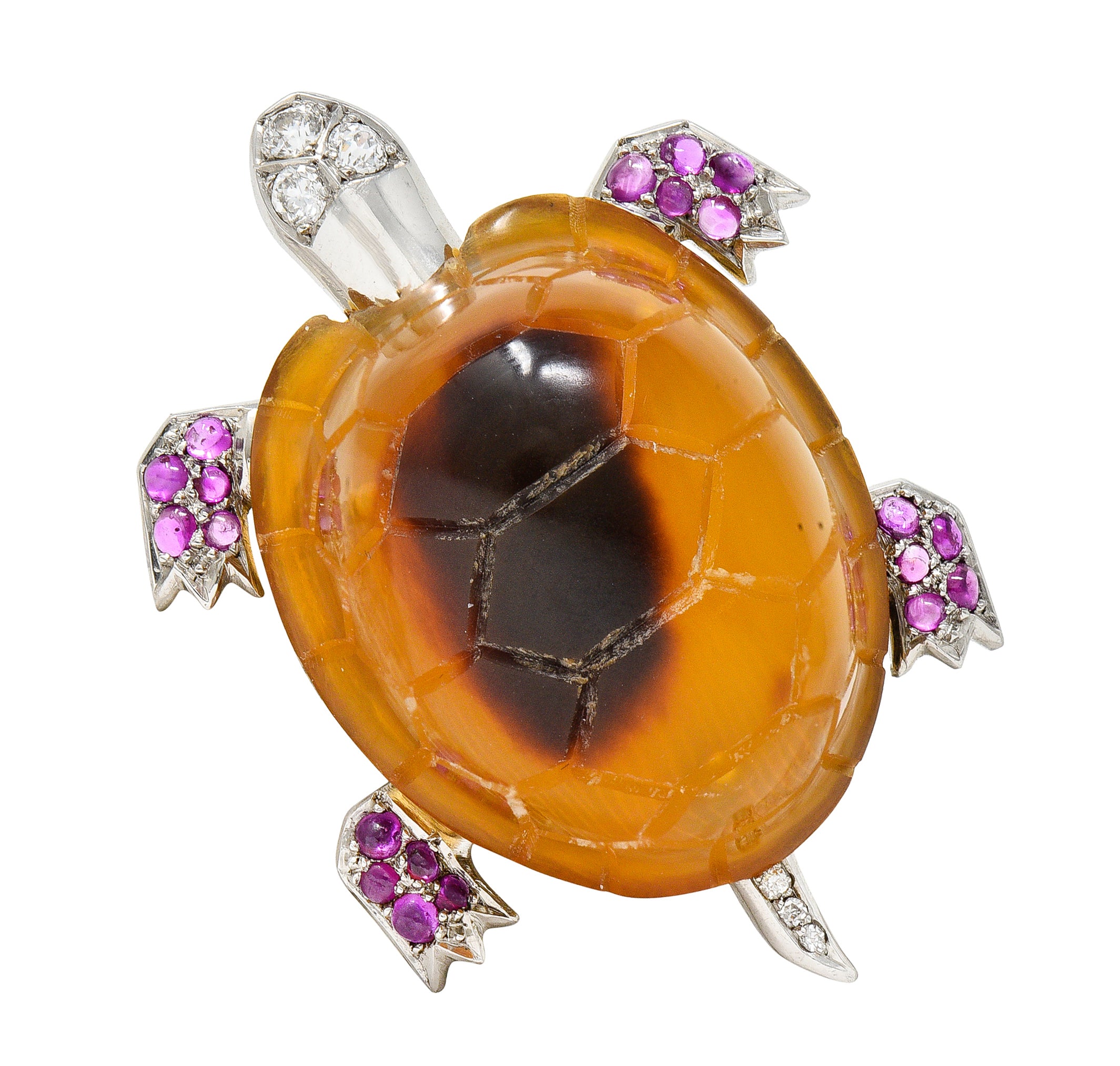 1950's Cartier Ruby Diamond Platinum 18 Karat Gold Turtle BroochBrooch - Wilson's Estate Jewelry