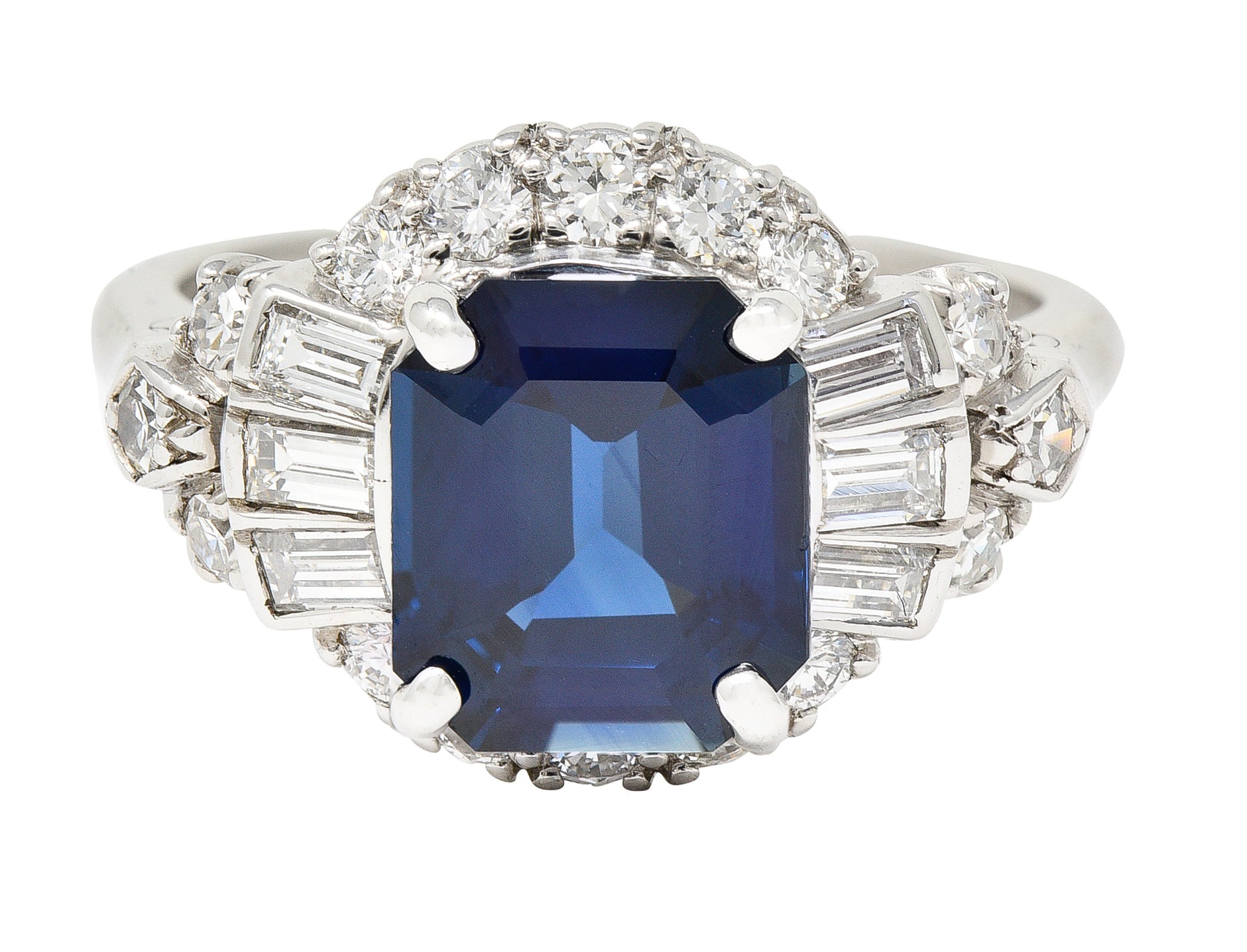 Granat Bros. Mid-Century 3.70 CTW No-Heat Sapphire Diamond Platinum Vintage Cluster Ring GIA Wilson's Estate Jewelry