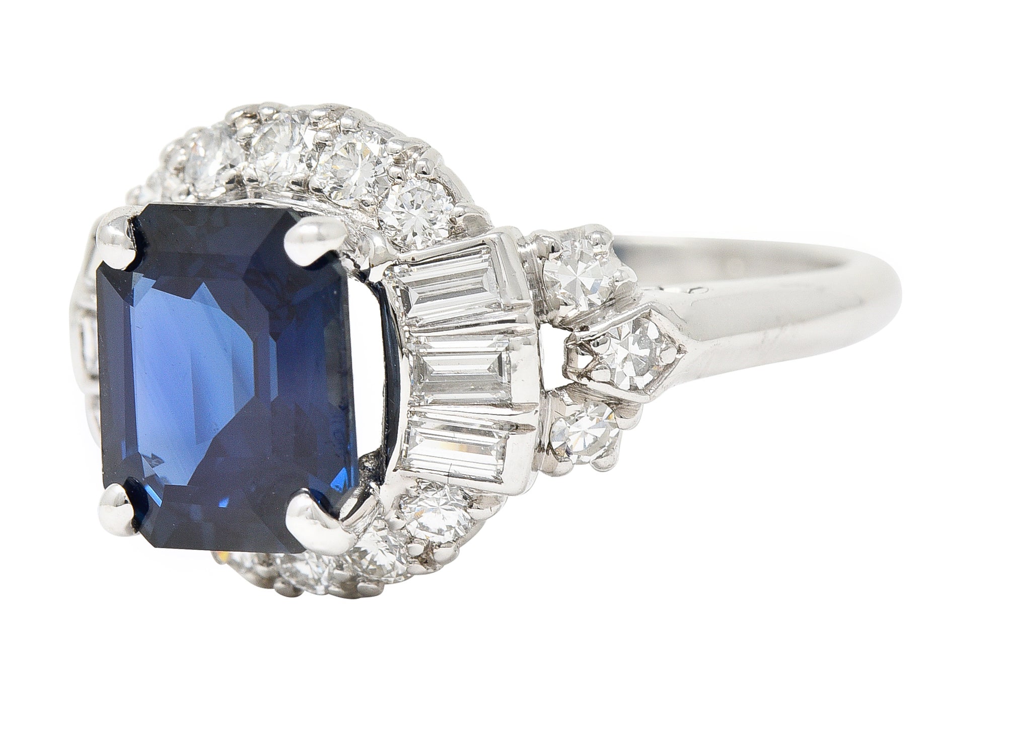 Granat Bros. Mid-Century 3.70 CTW No-Heat Sapphire Diamond Platinum Vintage Cluster Ring GIA Wilson's Estate Jewelry