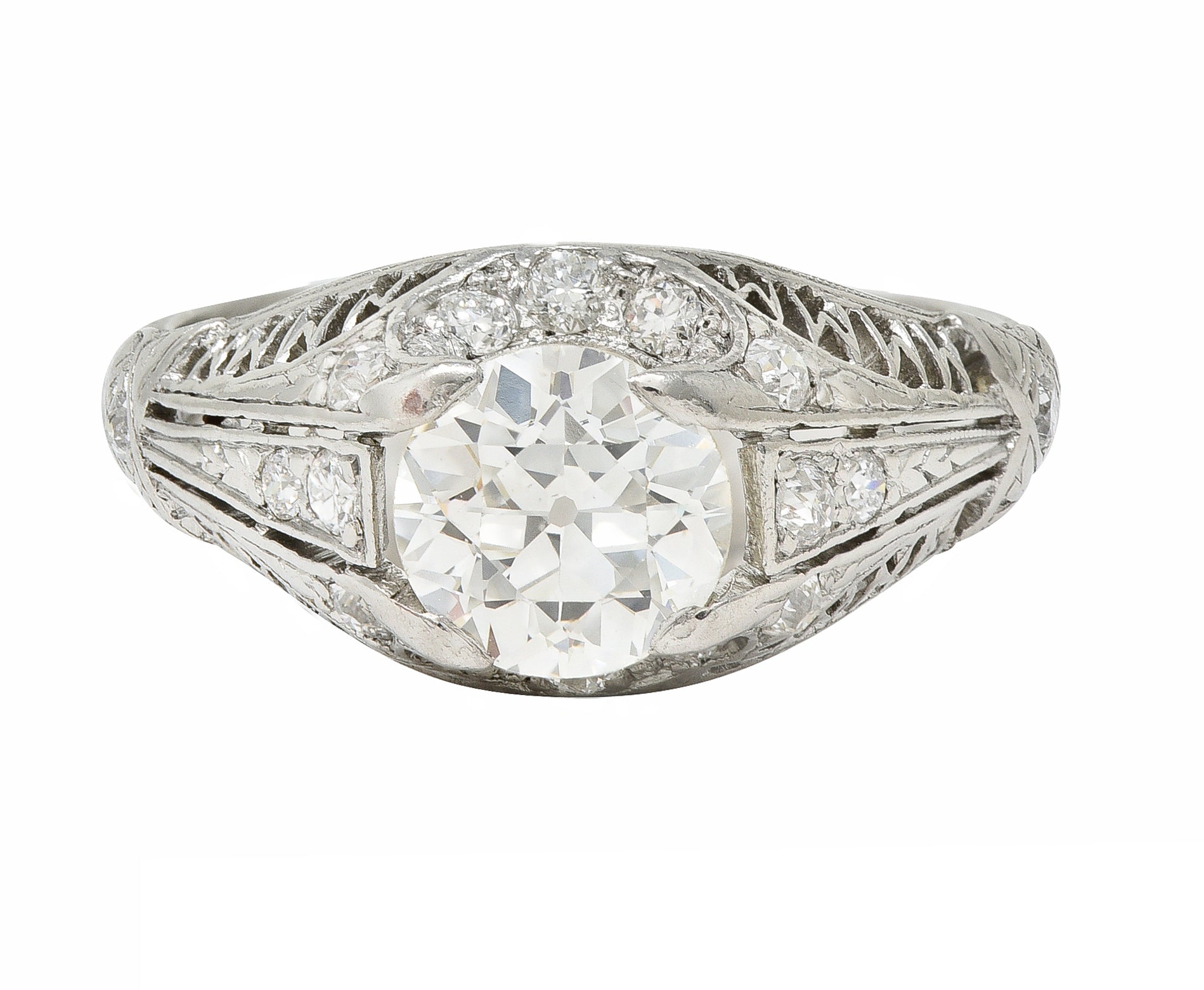 Art Deco 1.38 CTW Diamond Platinum Crescent Cluster Vintage Engagement Ring