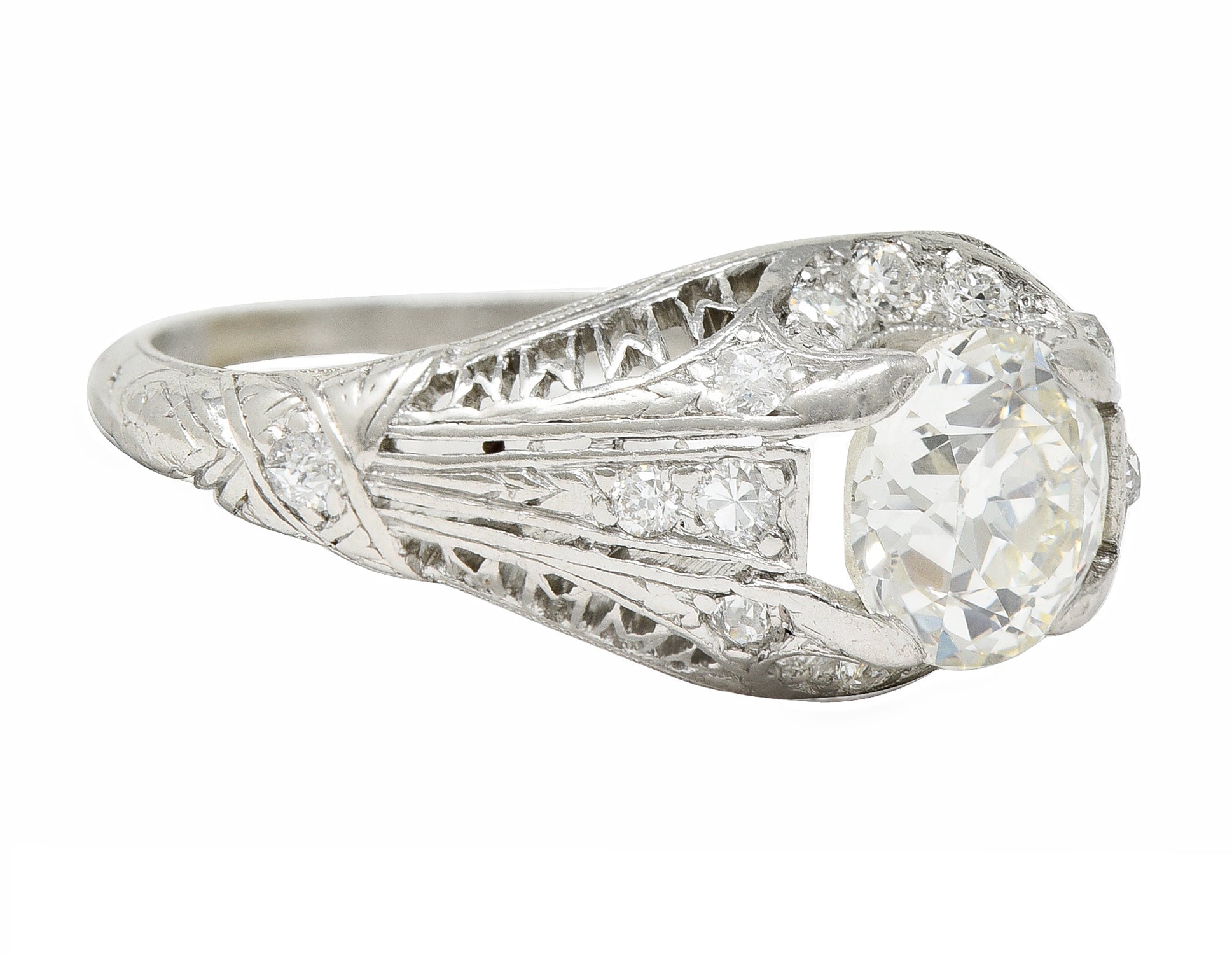 Art Deco 1.38 CTW Diamond Platinum Crescent Cluster Vintage Engagement Ring