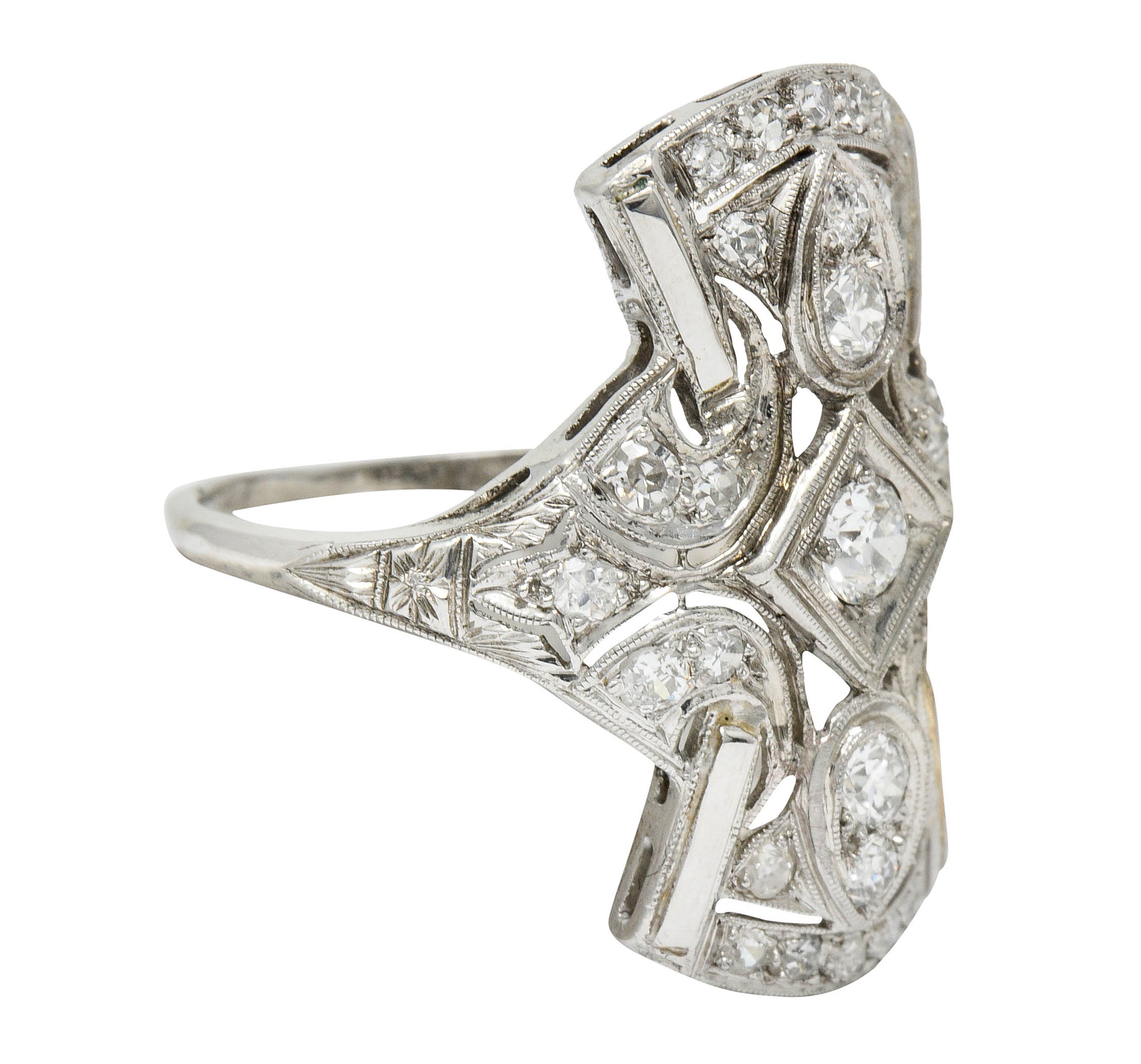 Art Deco 1.00 CTW Diamond Platinum Flared Dinner Ring Circa 1930Ring - Wilson's Estate Jewelry