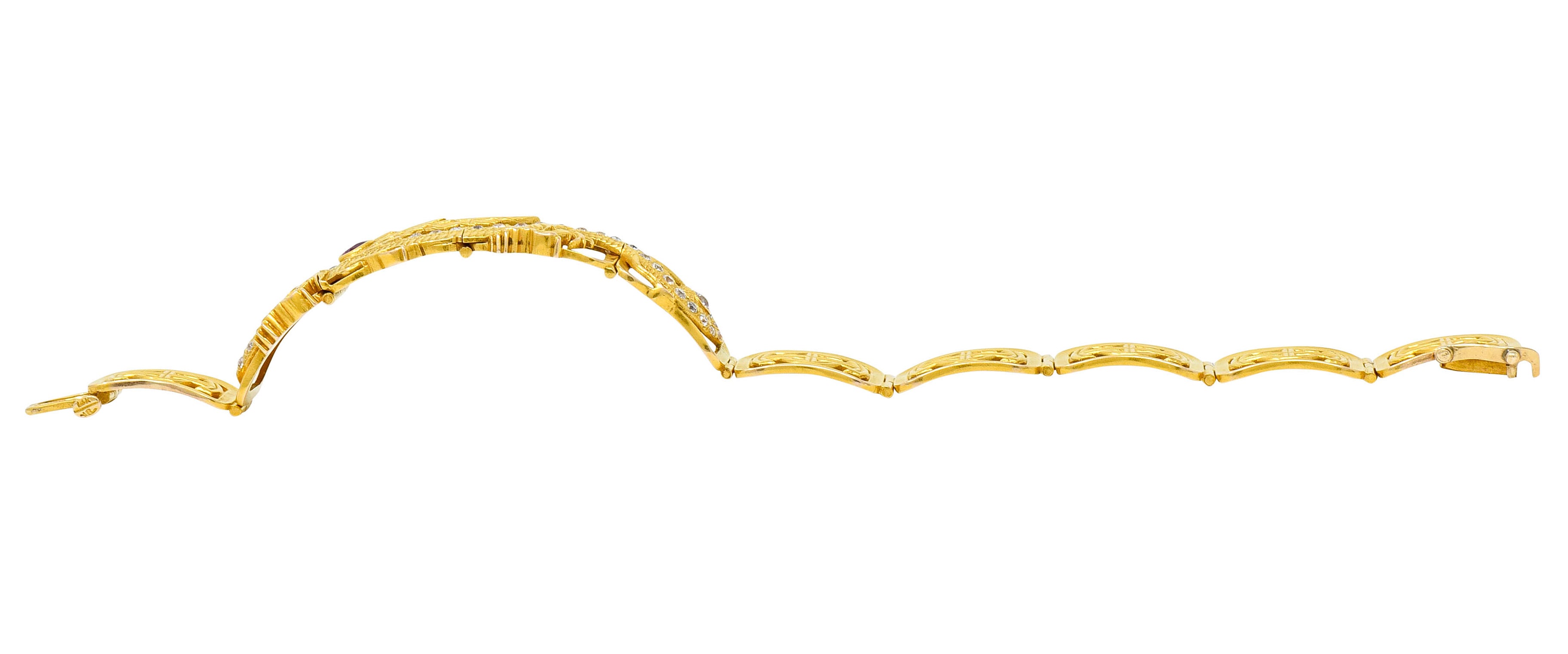 Riker Brothers. Art Nouveau Ruby Diamond 14 Karat Gold Serpent Dragon Bracelet - Wilson's Estate Jewelry