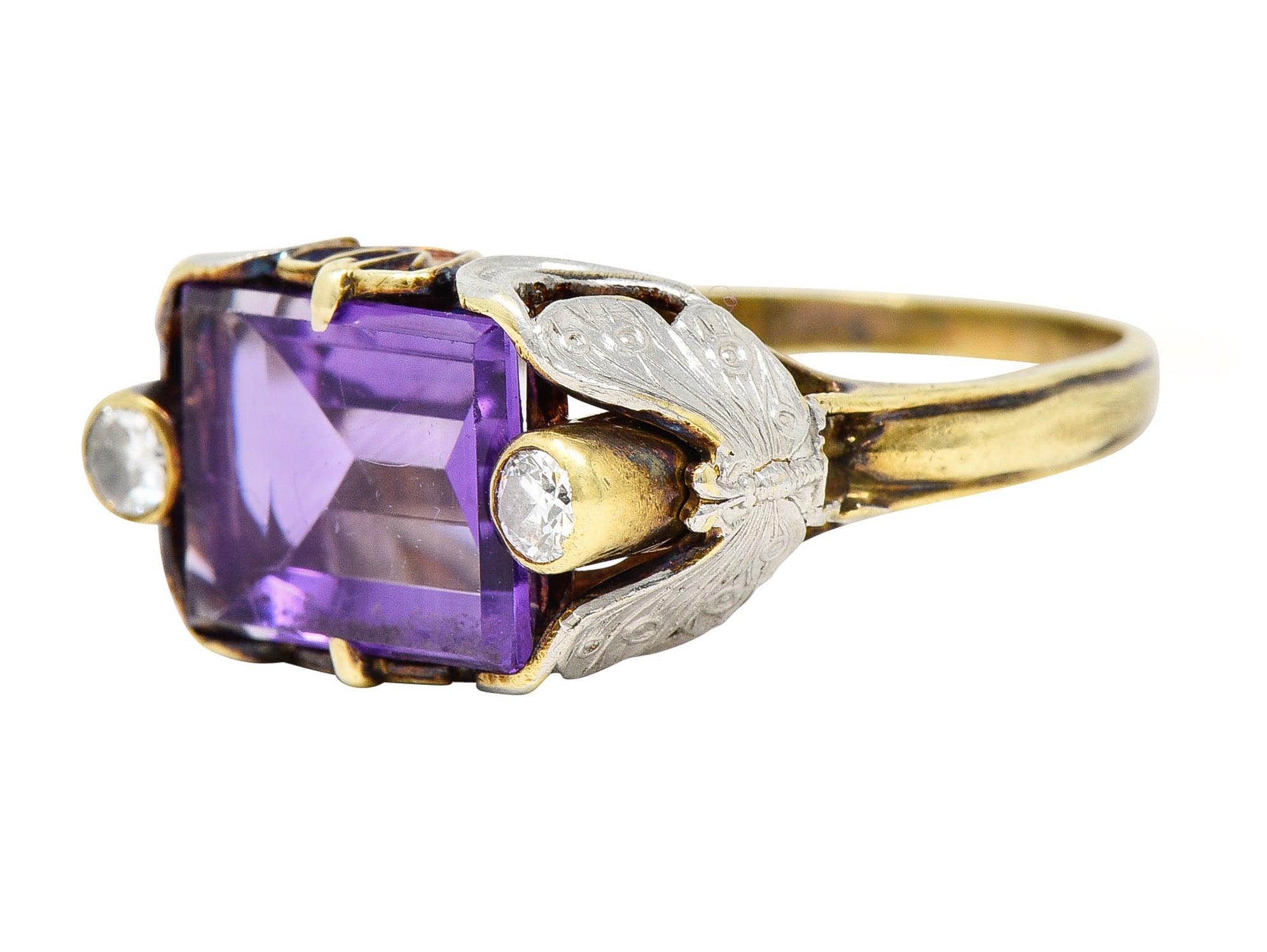 Allsopp-Steller Art Deco Amethyst Diamond 14 Karat Two-Tone Gold Butterfly RingRing - Wilson's Estate Jewelry