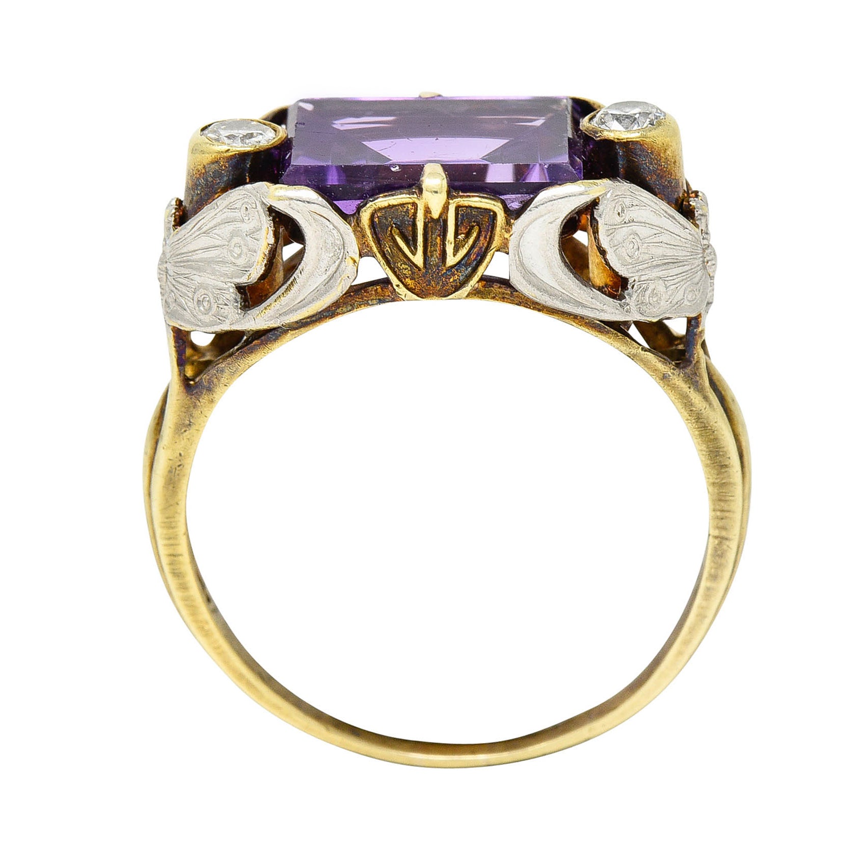 Allsopp-Steller Art Deco Amethyst Diamond 14 Karat Two-Tone Gold Butterfly RingRing - Wilson's Estate Jewelry