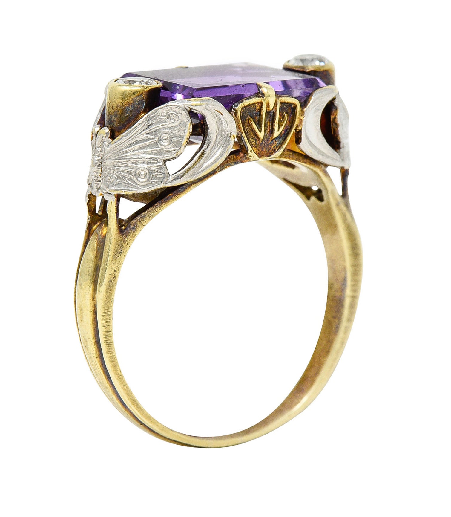 Allsopp-Steller Art Deco Amethyst Diamond 14 Karat Two-Tone Gold Butterfly RingRing - Wilson's Estate Jewelry