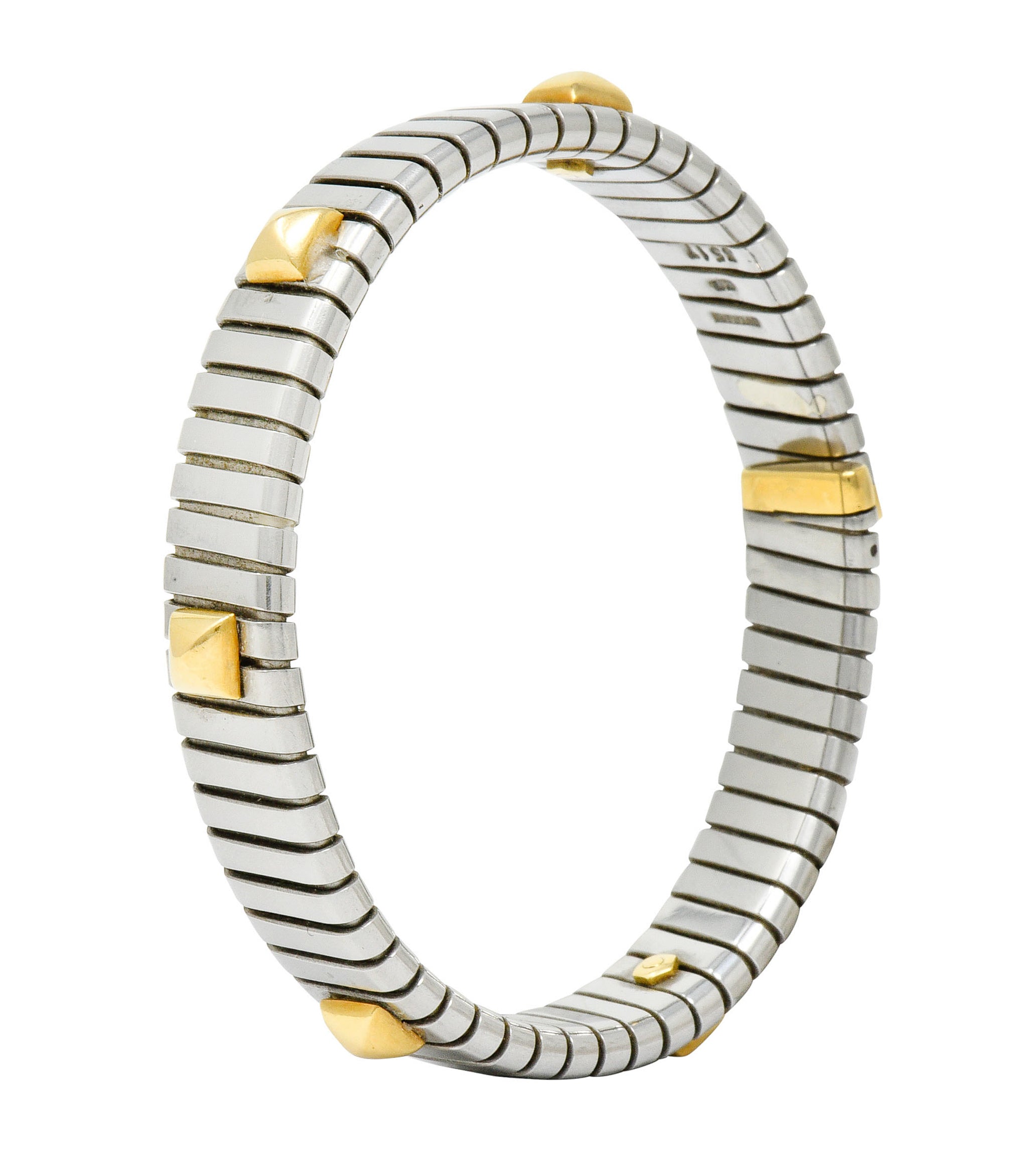 Bulgari 18 Karat Gold Stainless Steel Two-Tone Sugarloaf Tubogas Cuff Braceletbracelet - Wilson's Estate Jewelry