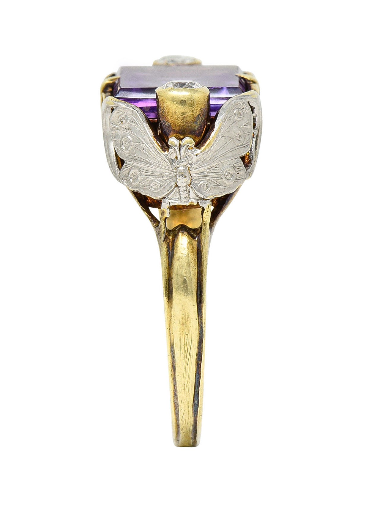 Allsopp-Steller Art Deco Amethyst Diamond 14 Karat Two-Tone Gold Butterfly RingRing - Wilson's Estate Jewelry