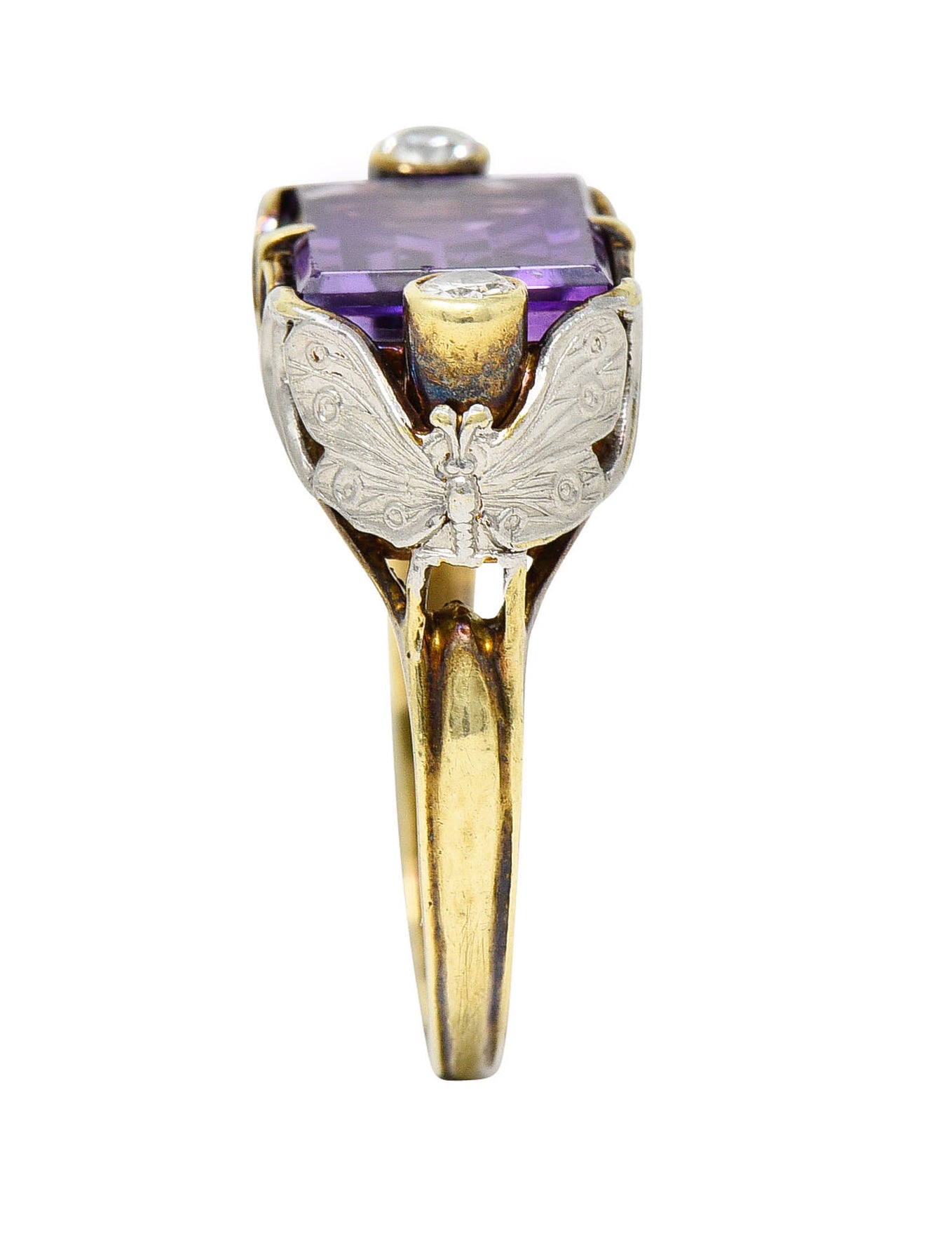 Allsopp-Steller Art Deco Amethyst Diamond 14 Karat Two-Tone Gold Butterfly RingRing - Wilson's Estate Jewelry