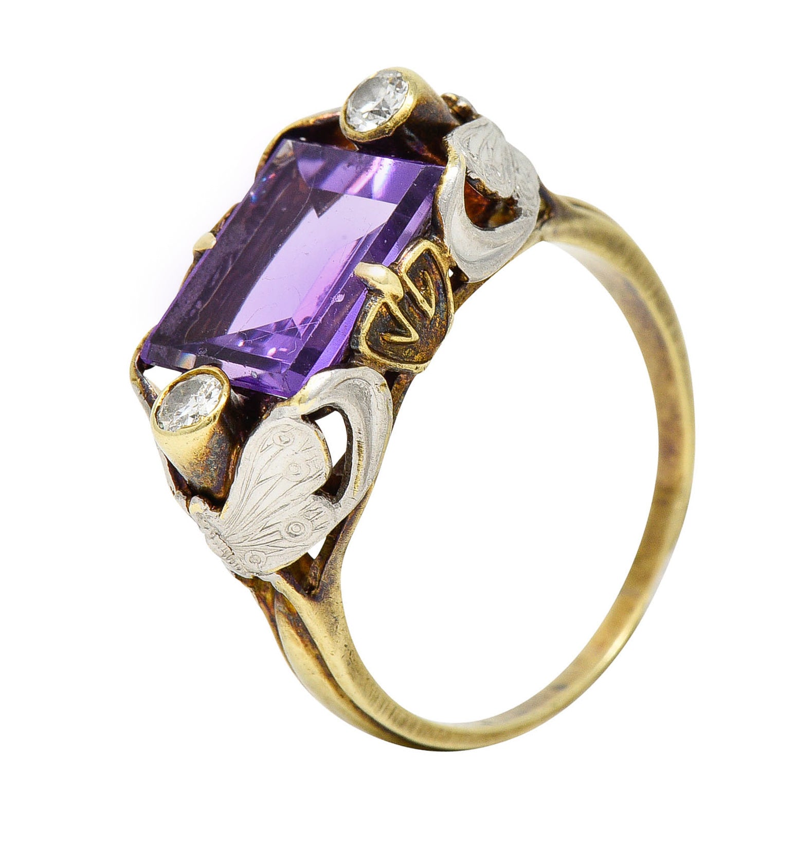 Allsopp-Steller Art Deco Amethyst Diamond 14 Karat Two-Tone Gold Butterfly RingRing - Wilson's Estate Jewelry