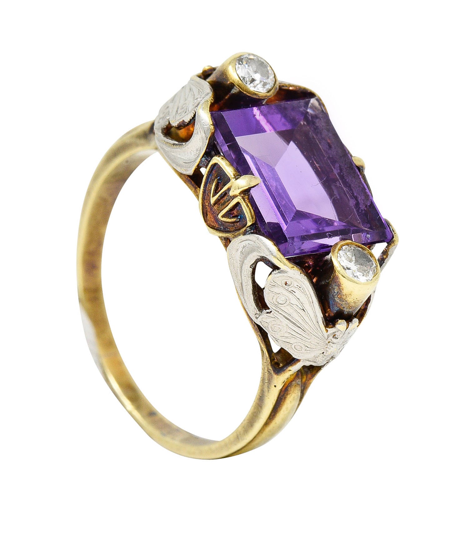 Allsopp-Steller Art Deco Amethyst Diamond 14 Karat Two-Tone Gold Butterfly RingRing - Wilson's Estate Jewelry