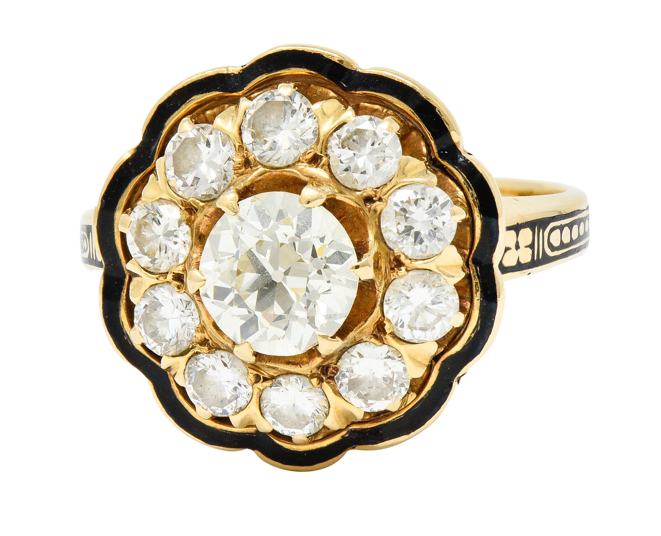 Art Deco Enamel 2.20 CTW Diamond 14 Karat Gold Cluster RingRing - Wilson's Estate Jewelry