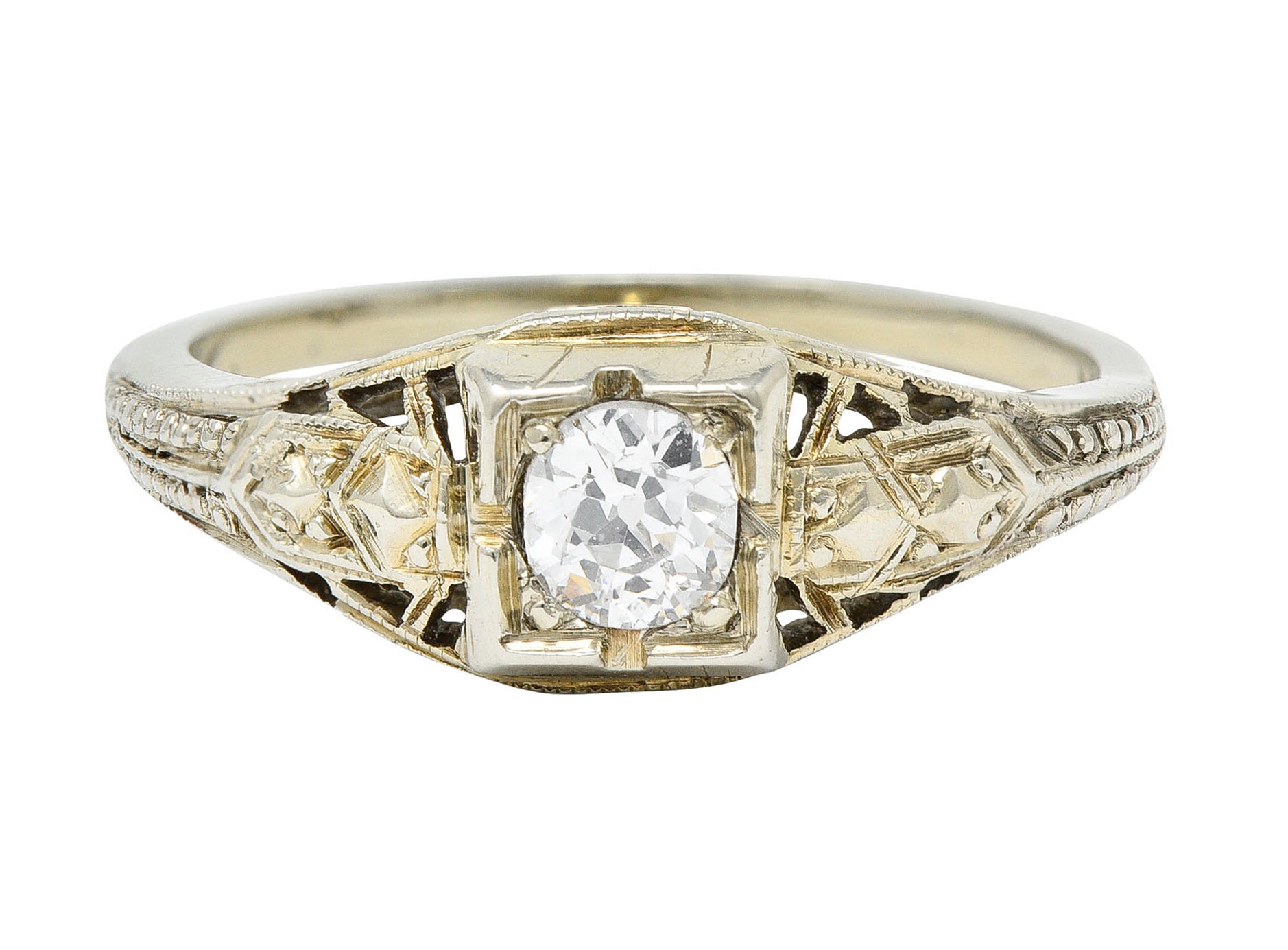 Art Deco Diamond 18 Karat White Gold Engagement RingRing - Wilson's Estate Jewelry