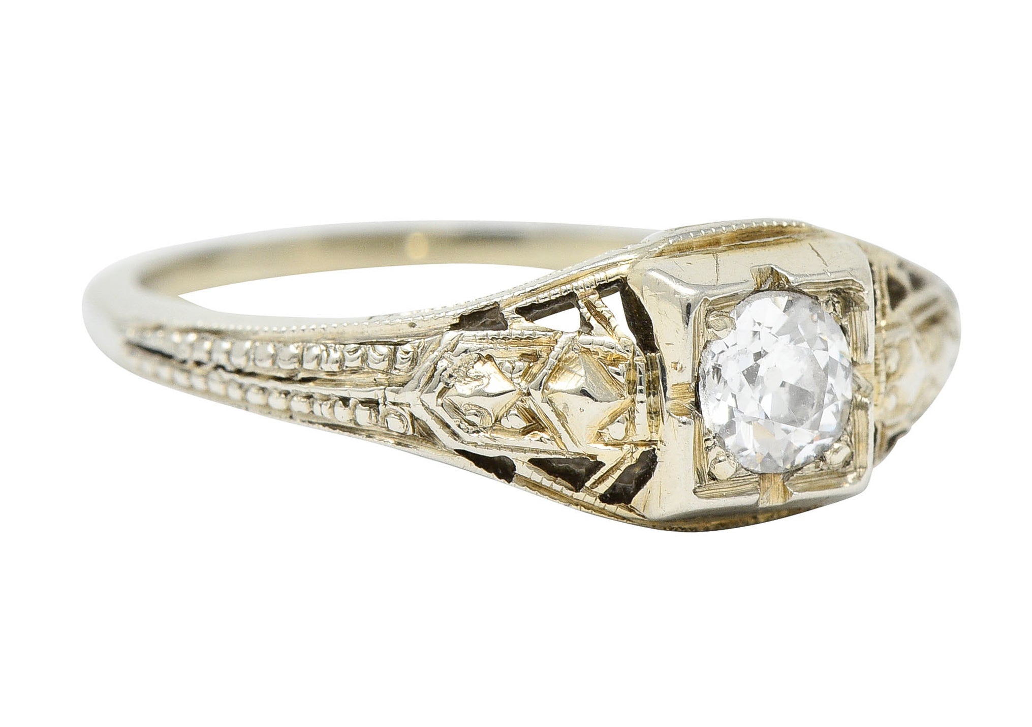 Art Deco Diamond 18 Karat White Gold Engagement RingRing - Wilson's Estate Jewelry