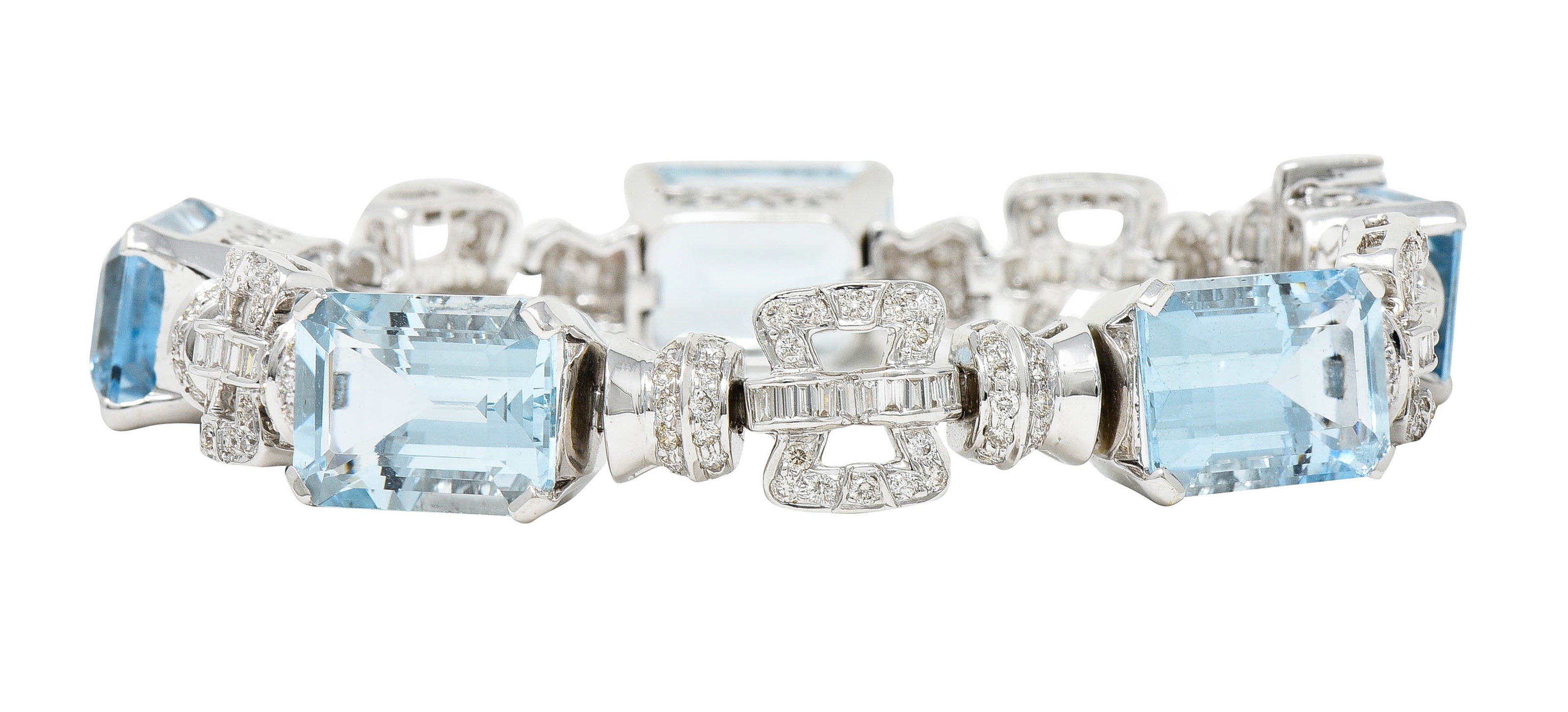 Vintage 47.50 CTW Aquamarine Diamond 18 Karat White Gold Buckle Link Braceletbracelet - Wilson's Estate Jewelry