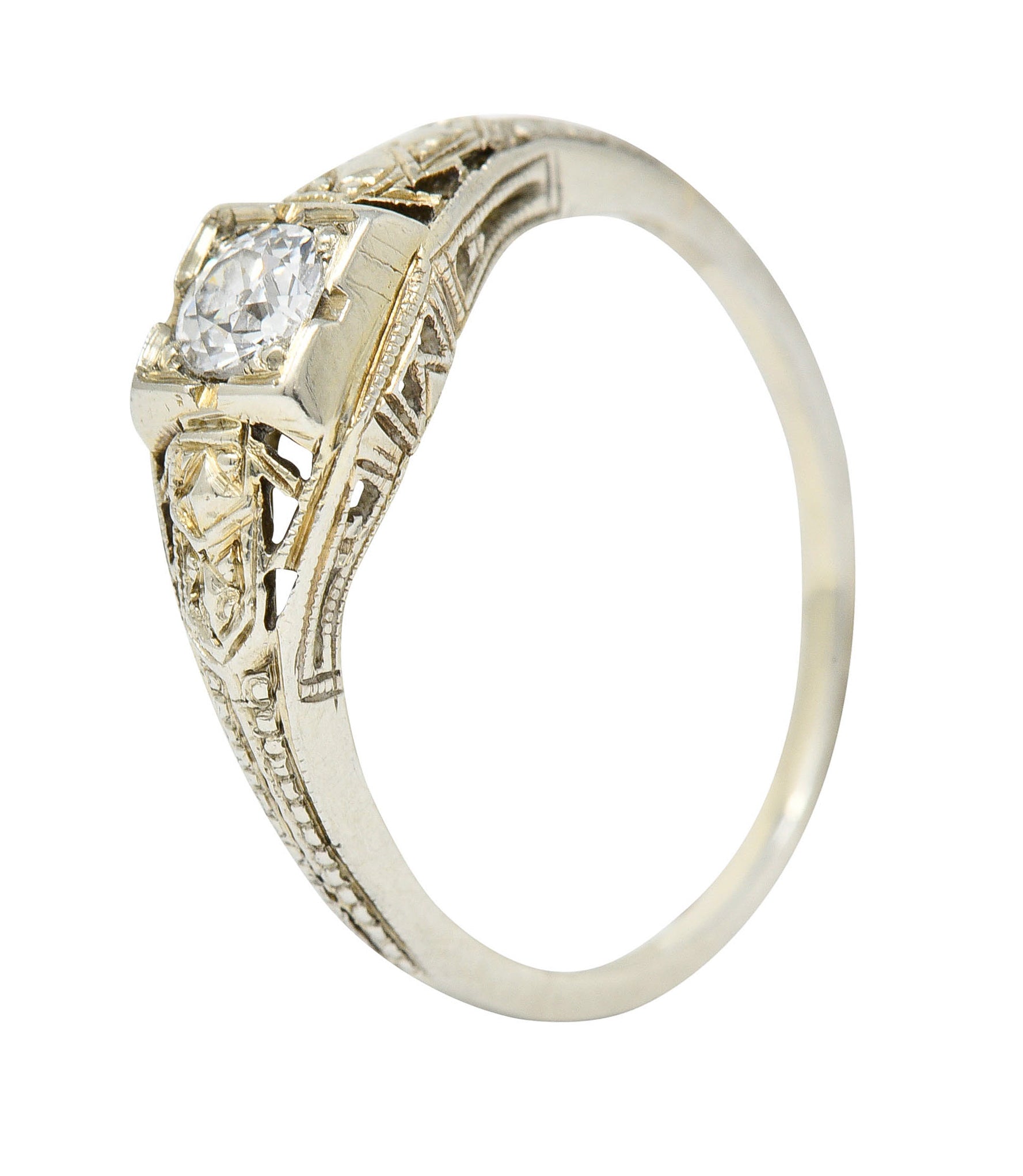 Art Deco Diamond 18 Karat White Gold Engagement RingRing - Wilson's Estate Jewelry