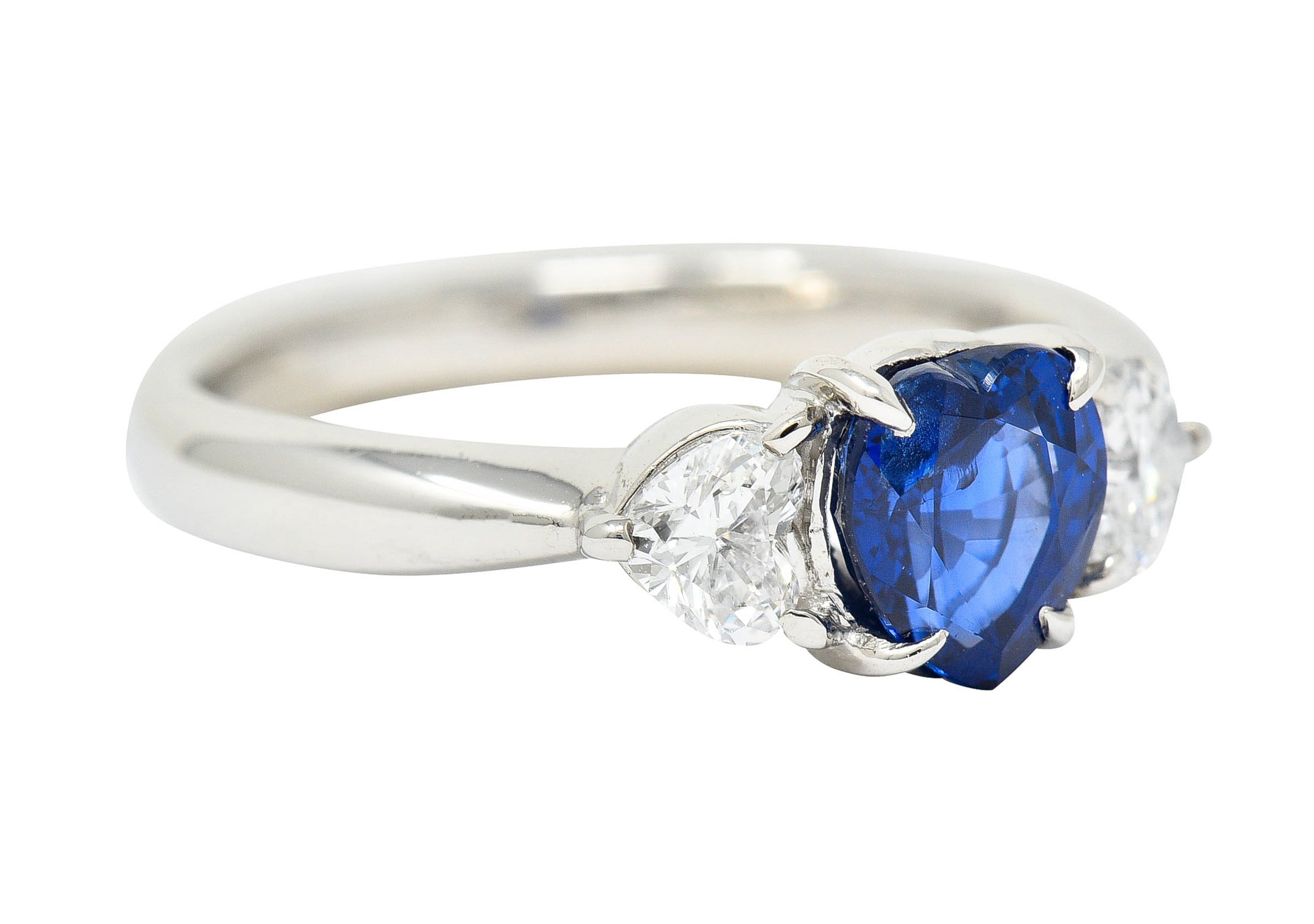 Contemporary 1.48 CTW Heart Sapphire Diamond Platinum Three Stone RingRing - Wilson's Estate Jewelry