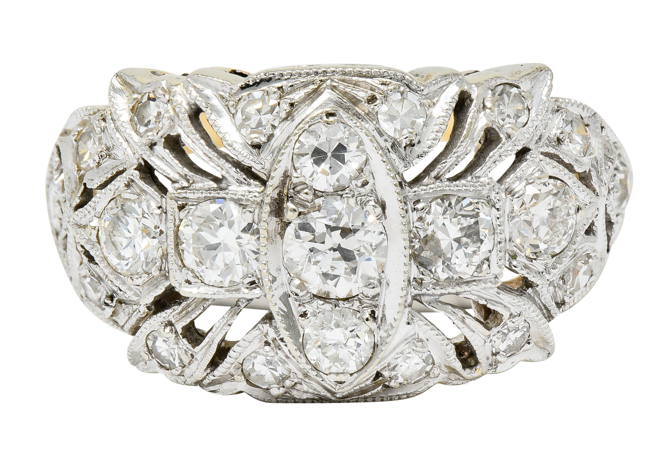 Edwardian 0.95 CTW Diamond 14 Karat Two-Tone Gold Dinner Band RingRing - Wilson's Estate Jewelry