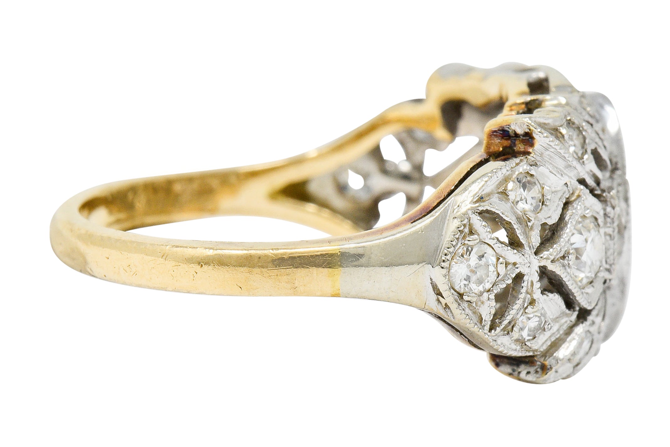 Edwardian 0.95 CTW Diamond 14 Karat Two-Tone Gold Dinner Band RingRing - Wilson's Estate Jewelry