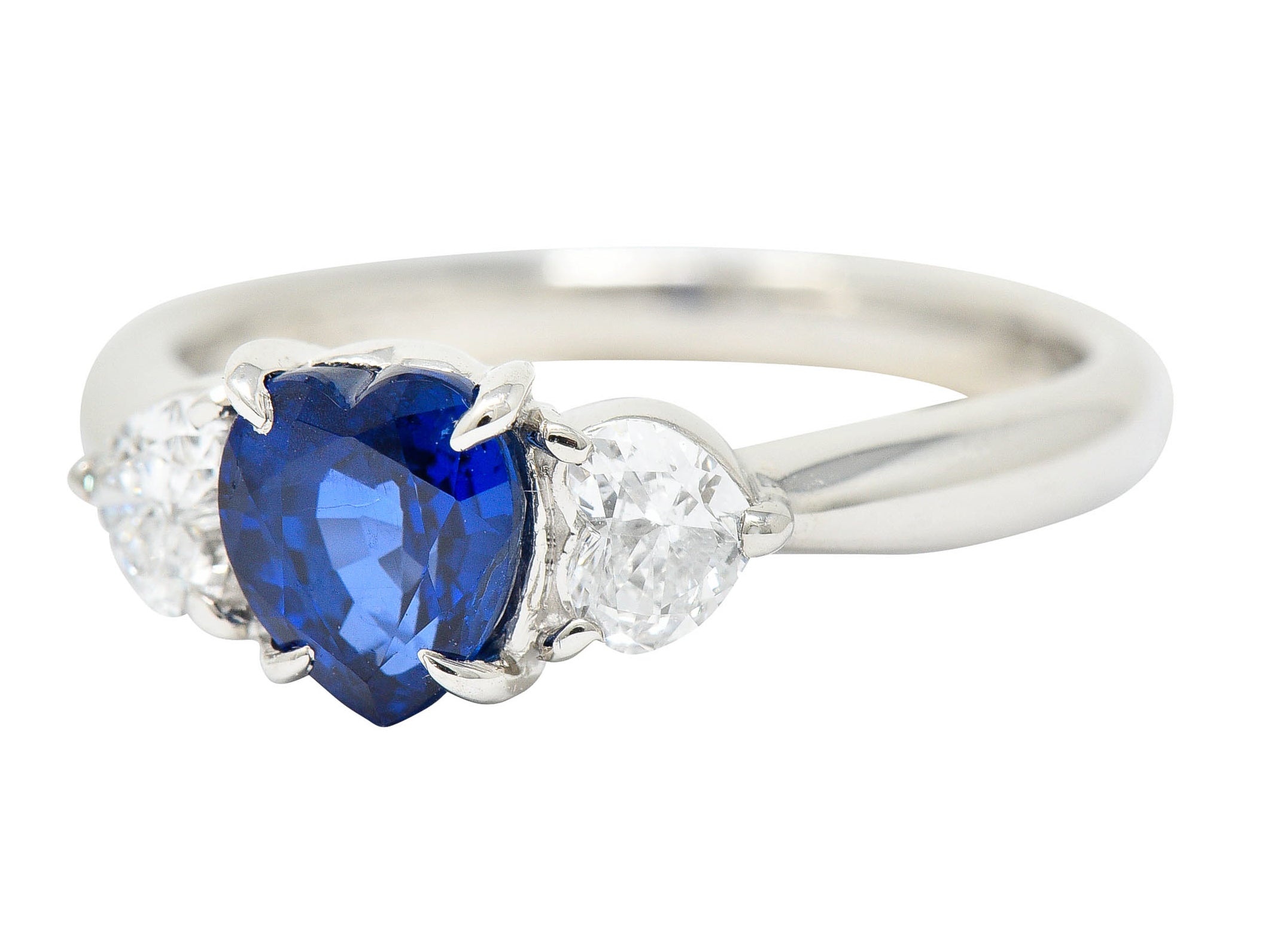 Contemporary 1.48 CTW Heart Sapphire Diamond Platinum Three Stone RingRing - Wilson's Estate Jewelry