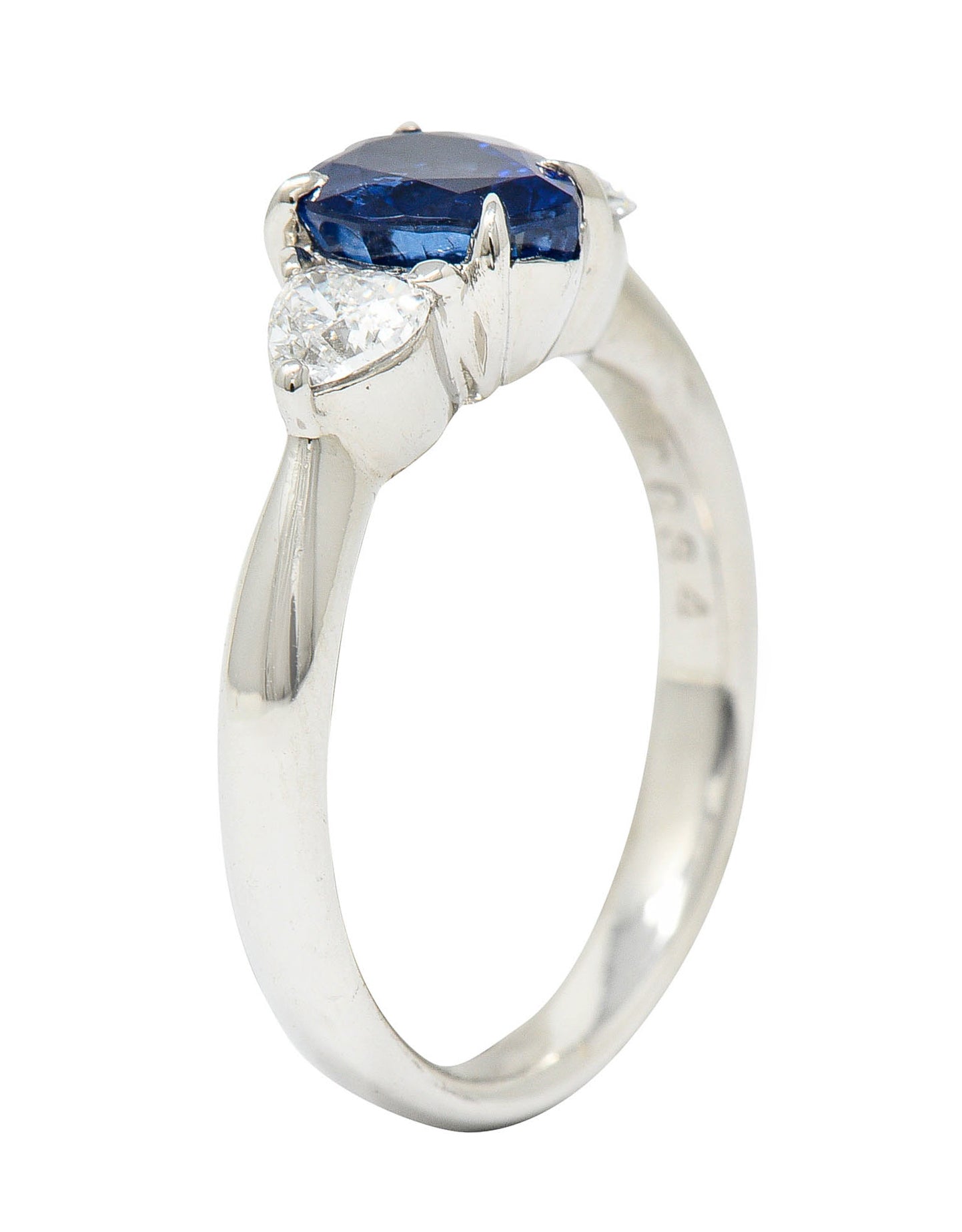 Contemporary 1.48 CTW Heart Sapphire Diamond Platinum Three Stone RingRing - Wilson's Estate Jewelry