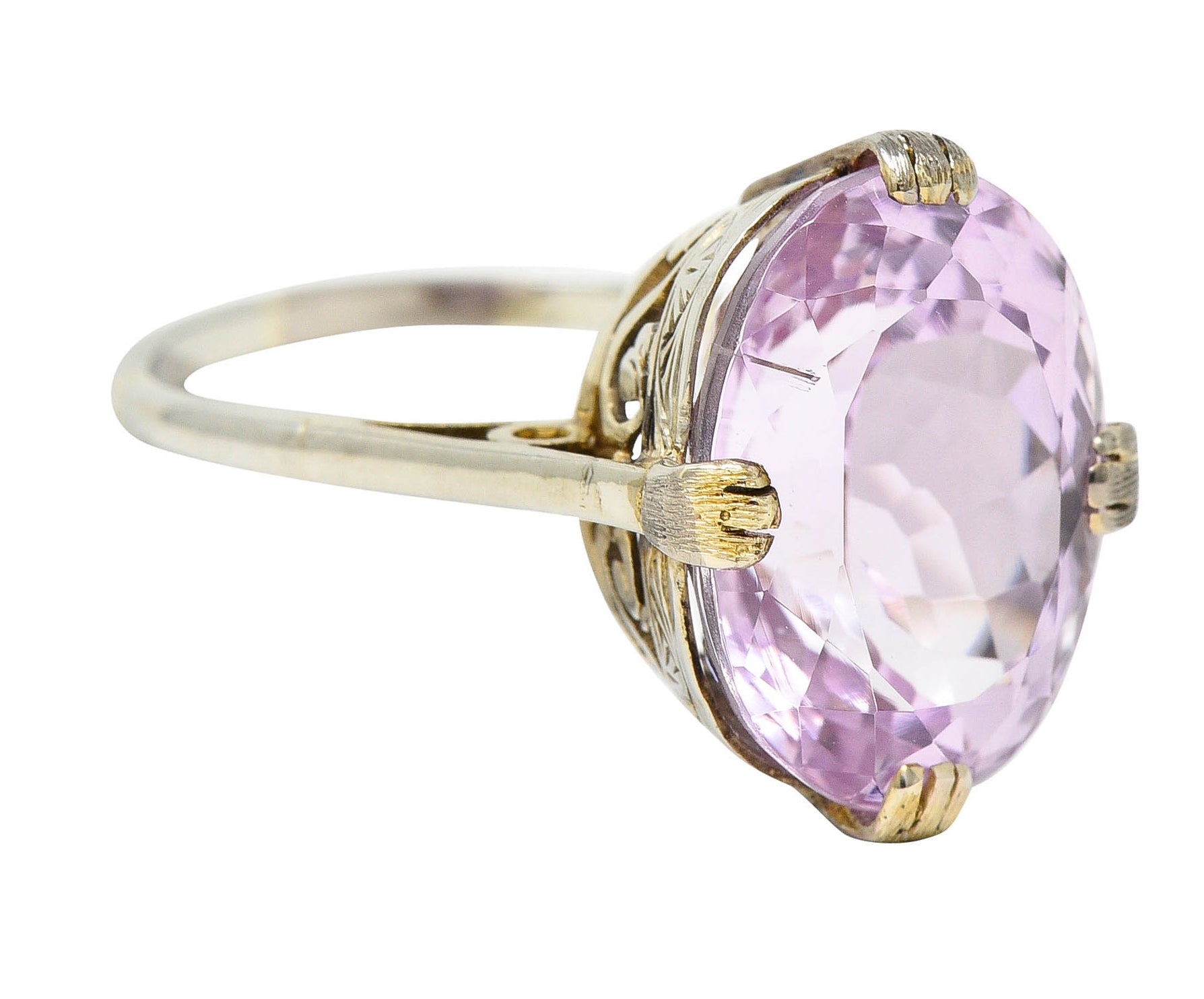 Art Deco Kunzite 18 Karat White Gold Scrolled Gemstone RingRing - Wilson's Estate Jewelry