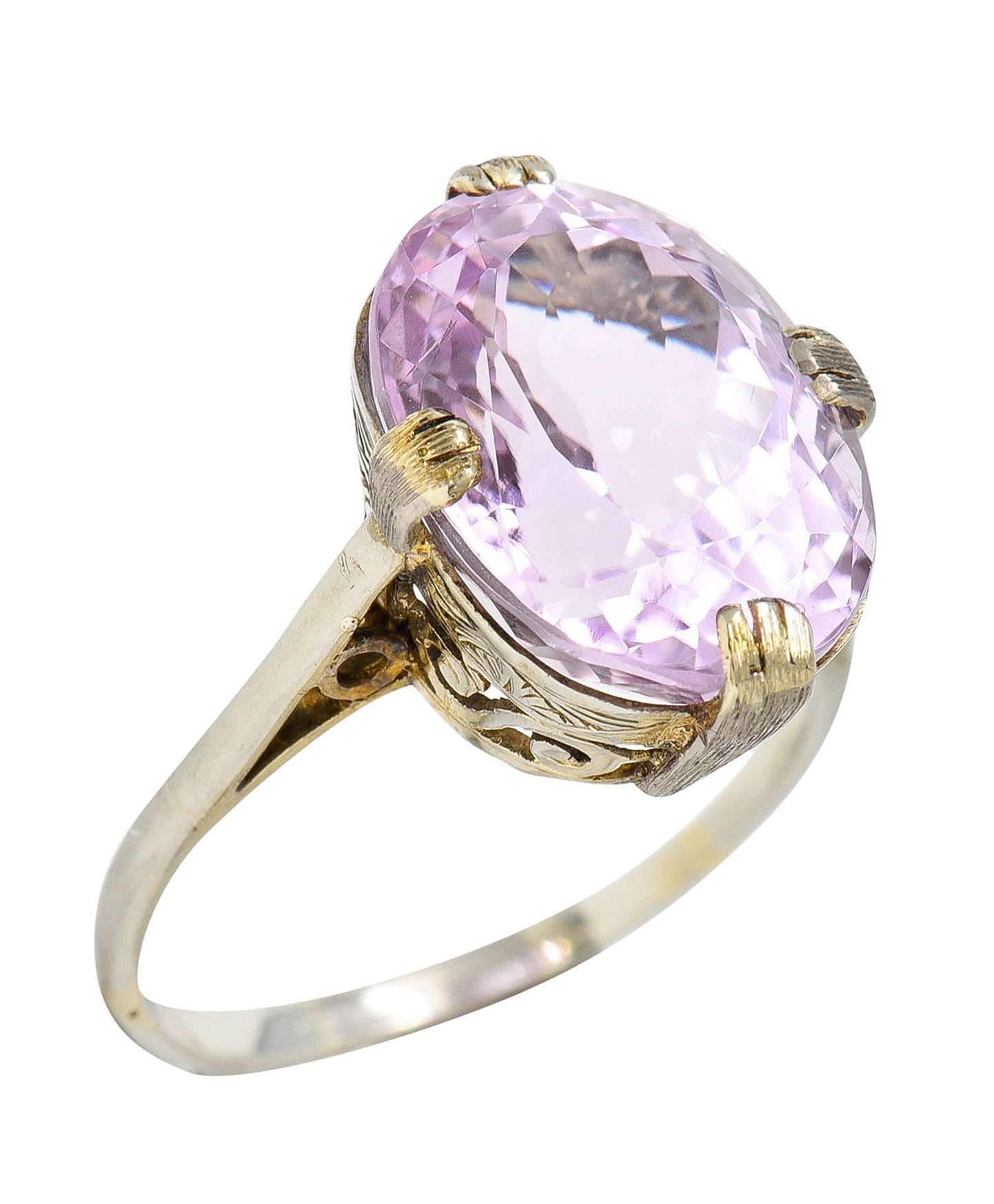 Art Deco Kunzite 18 Karat White Gold Scrolled Gemstone RingRing - Wilson's Estate Jewelry